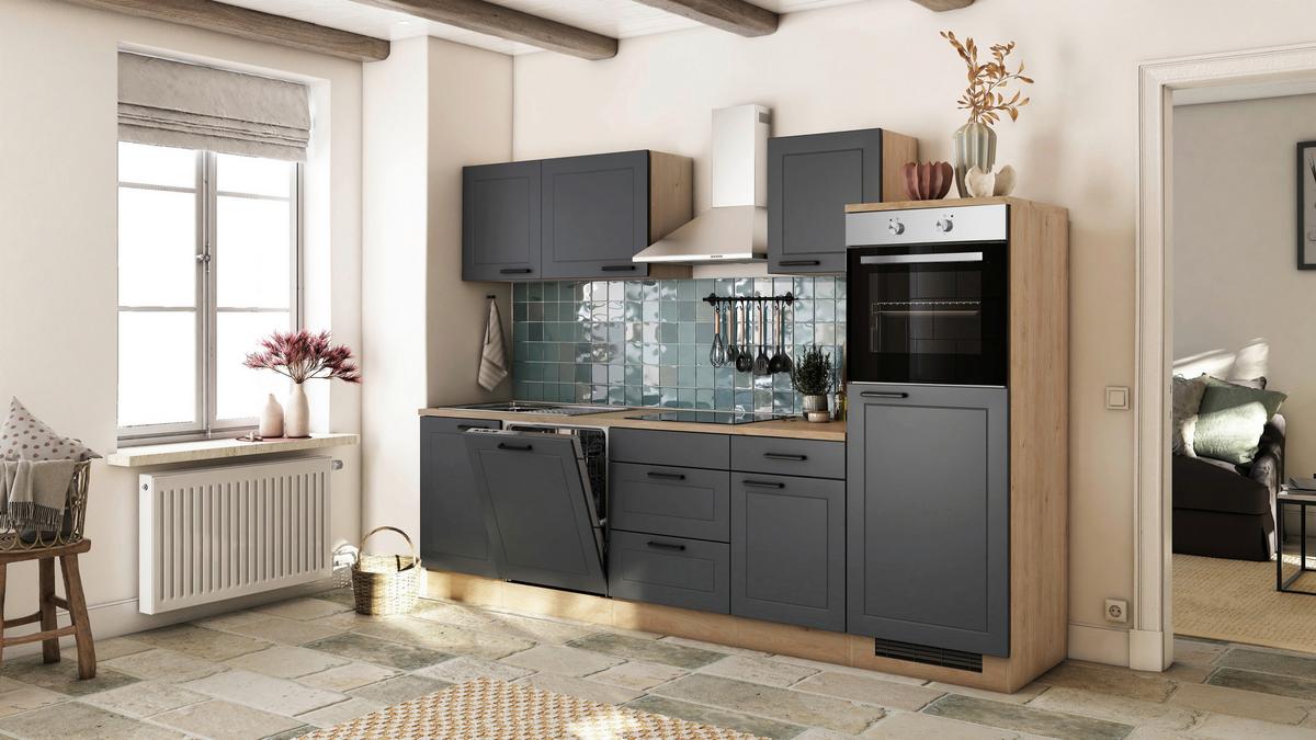 Kuhinjski Blok Z Aparati Romeo, Antracit, Barva Hrasta - črna/barve hrasta, Basics, kovina/leseni material (280cm) - FlexWell