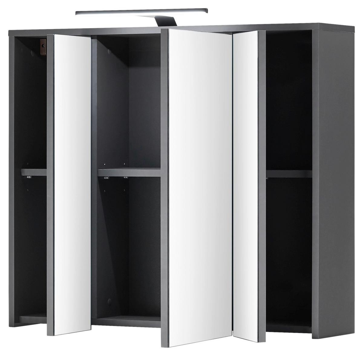 SZAFKA Z LUSTREM LEONE - kolor grafitowy, Natur, materiał drewnopochodny/szkło (80/70/20cm) - Xora