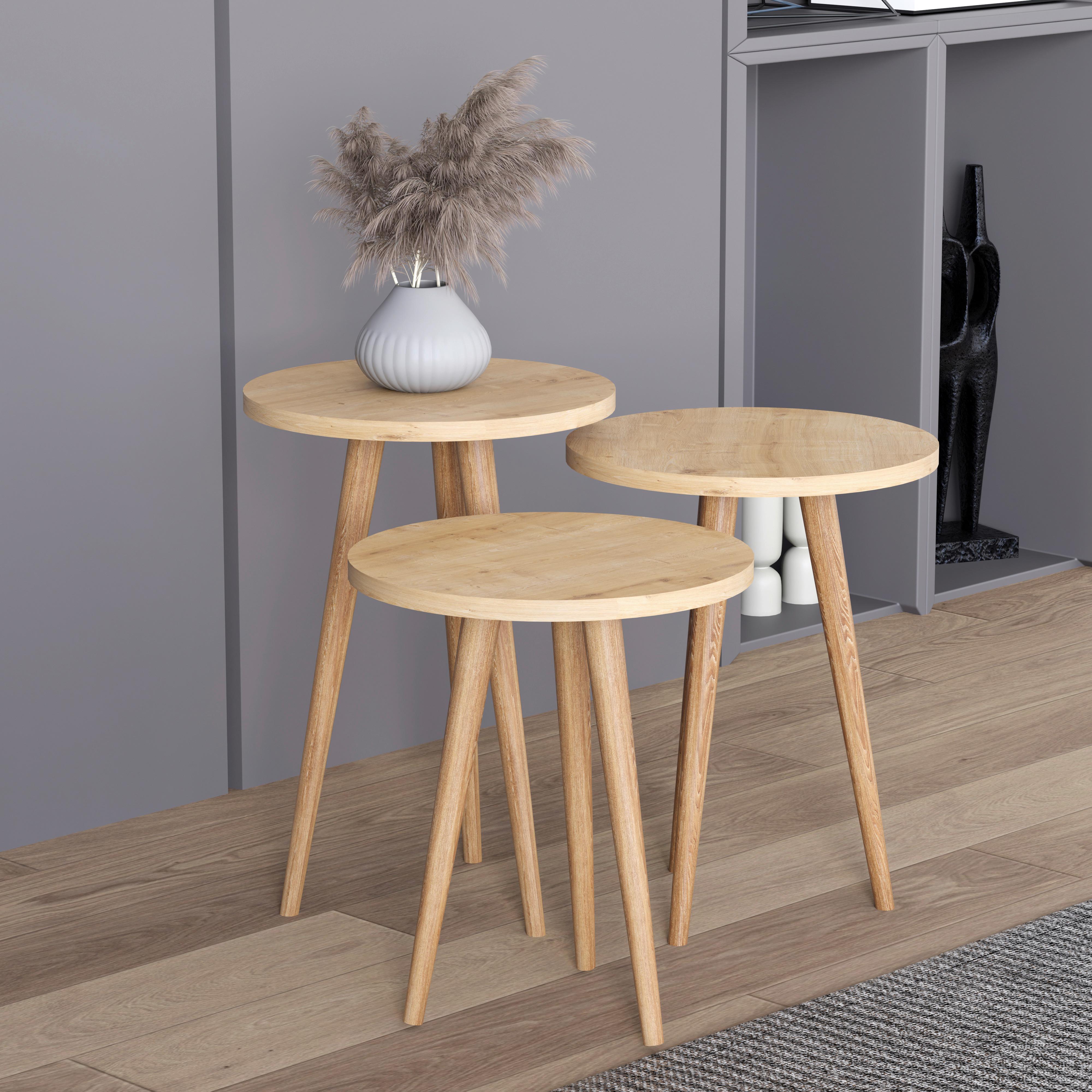 BEISTELLTISCHSET BARILO - Honigeiche, Design, Holzwerkstoff (34/34/42-47-52cm) - MID.YOU