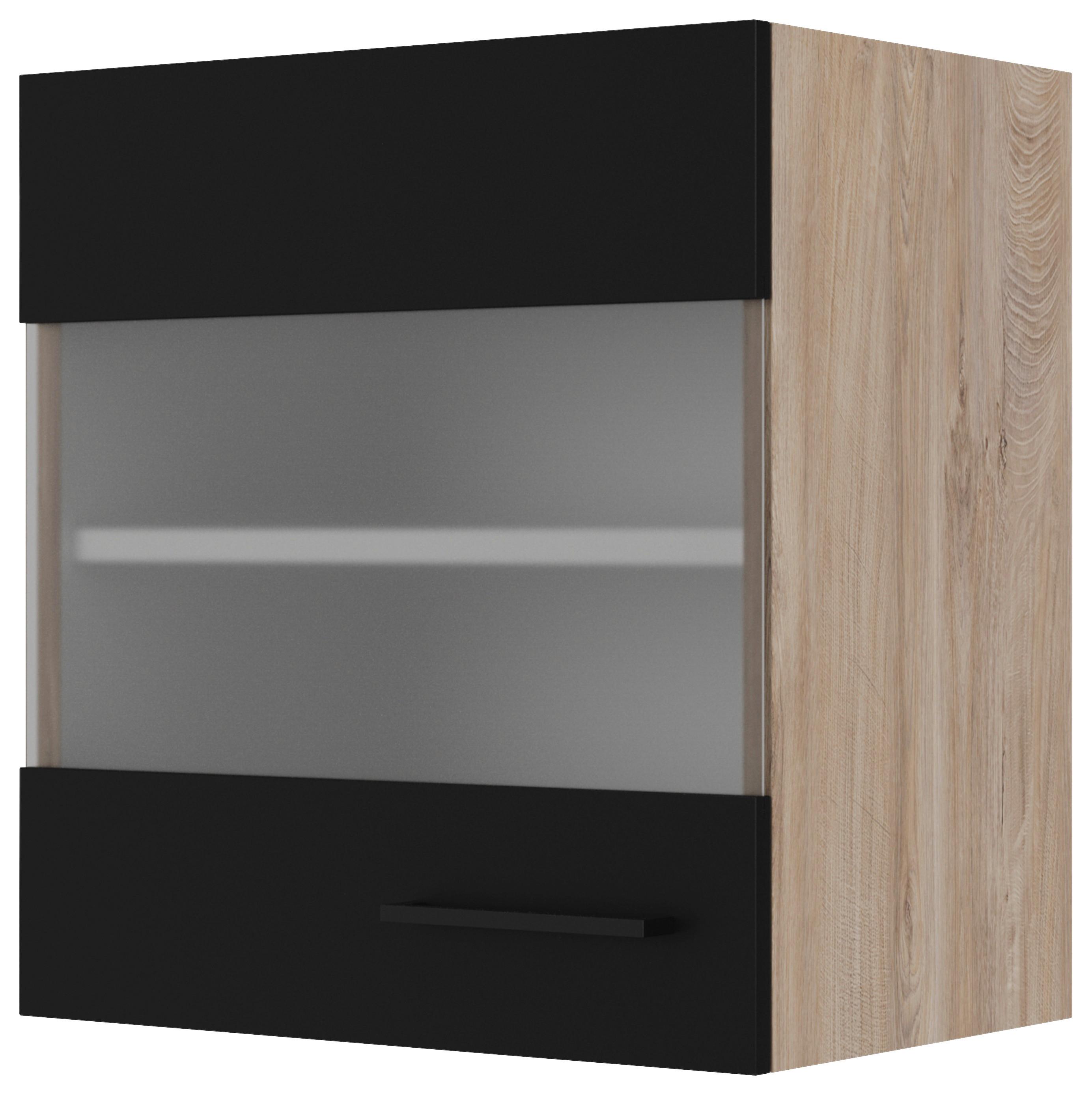 Kuhinjska Zgornja Omarica Capri, Črna, Hrast - črna/barve hrasta, Konvencionalno, kovina/leseni material (50/54,8/32cm) - FlexWell