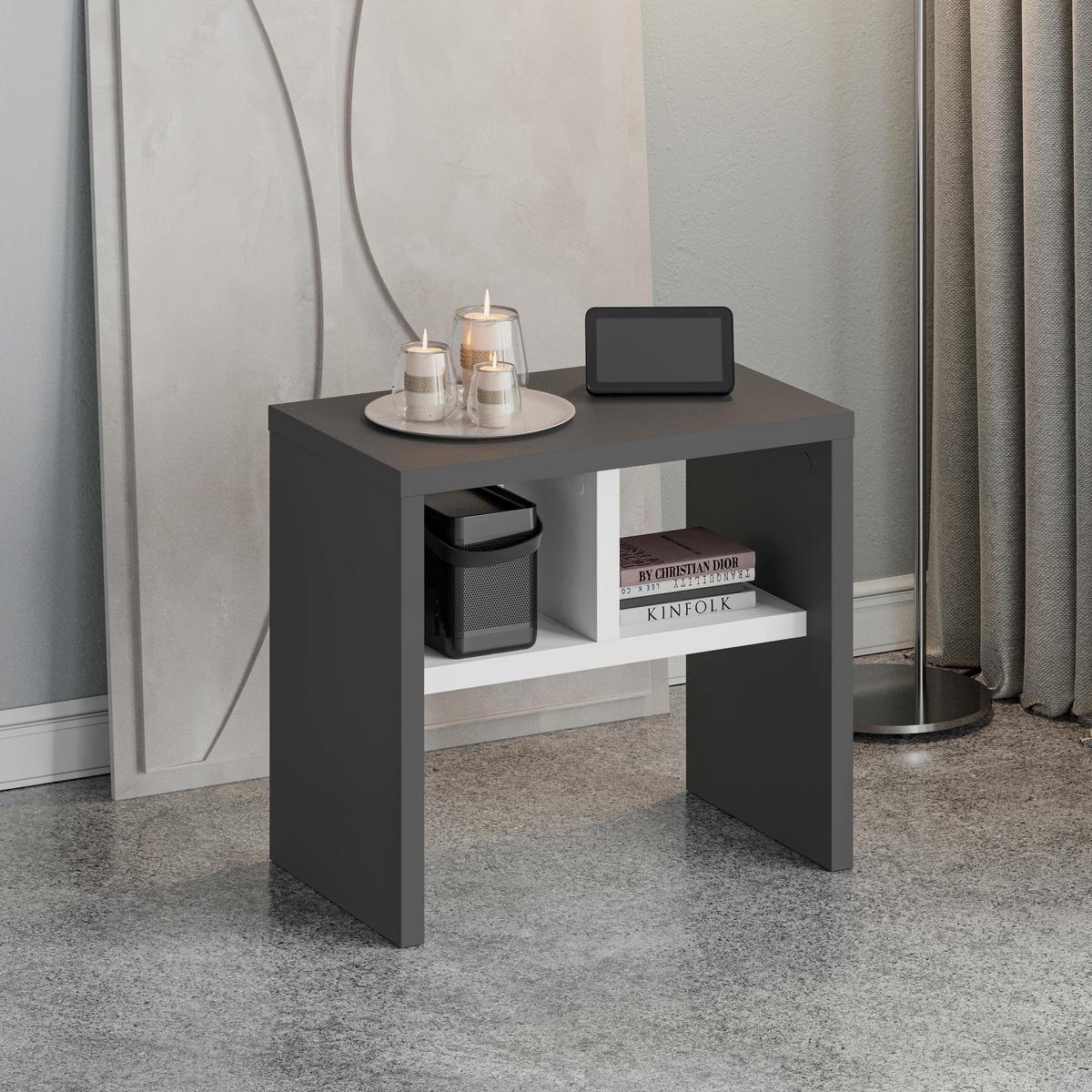 Mizica Komoti, Antracit, Bela - bela/antracit, Design, leseni material (50/29,5/45cm) - Livetastic