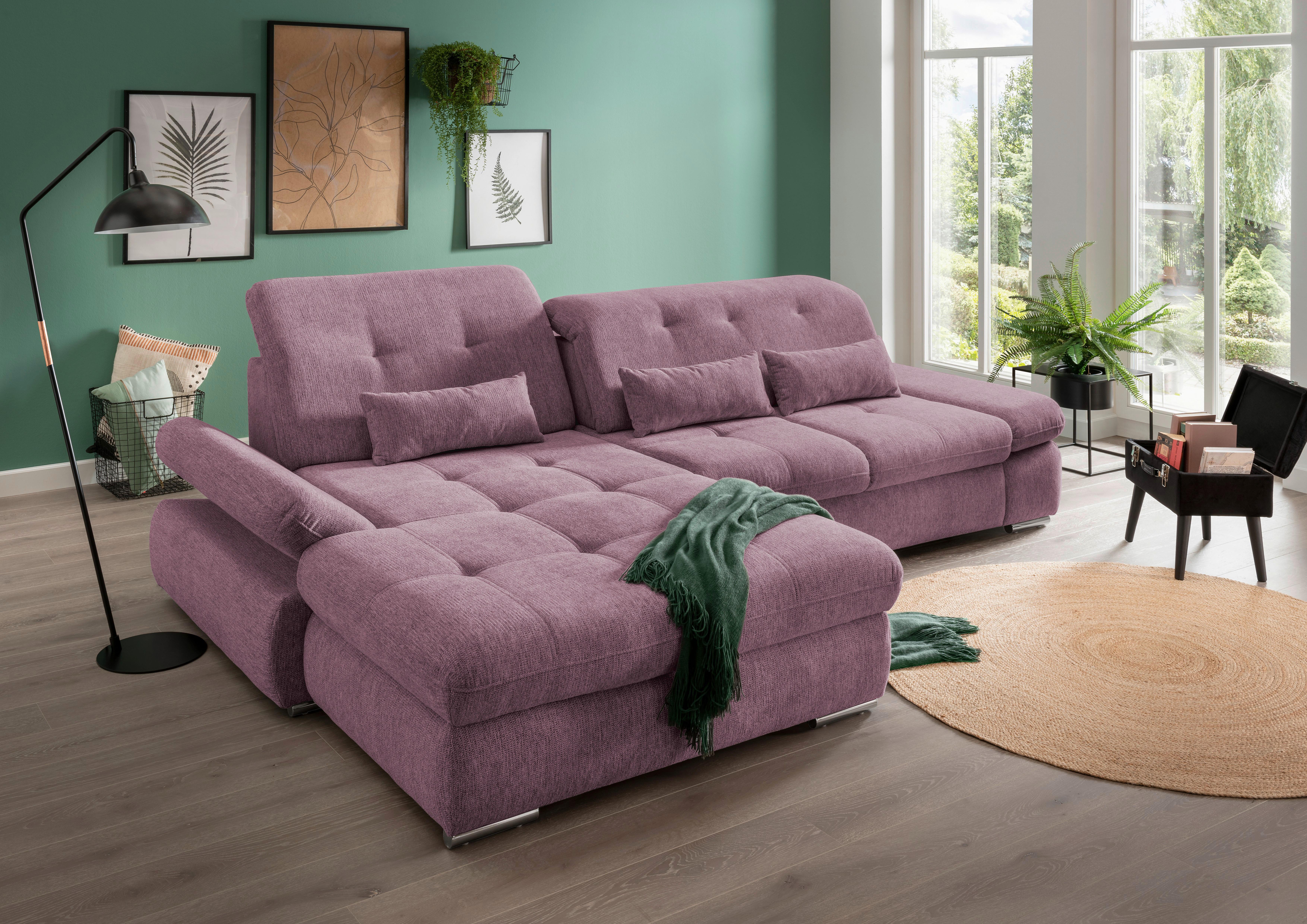 Wohnlandschaft Dalida Brombeere Chenille - Chromfarben/Brombeere, Design, Textil/Metall (196/300cm) - Livetastic