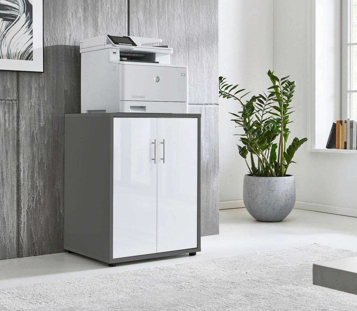 AKTENSCHRANK OFFICE EDITION - Weiß Hochglanz/Anthrazit, MODERN, Holzwerkstoff (54/74/50cm) - MID.YOU