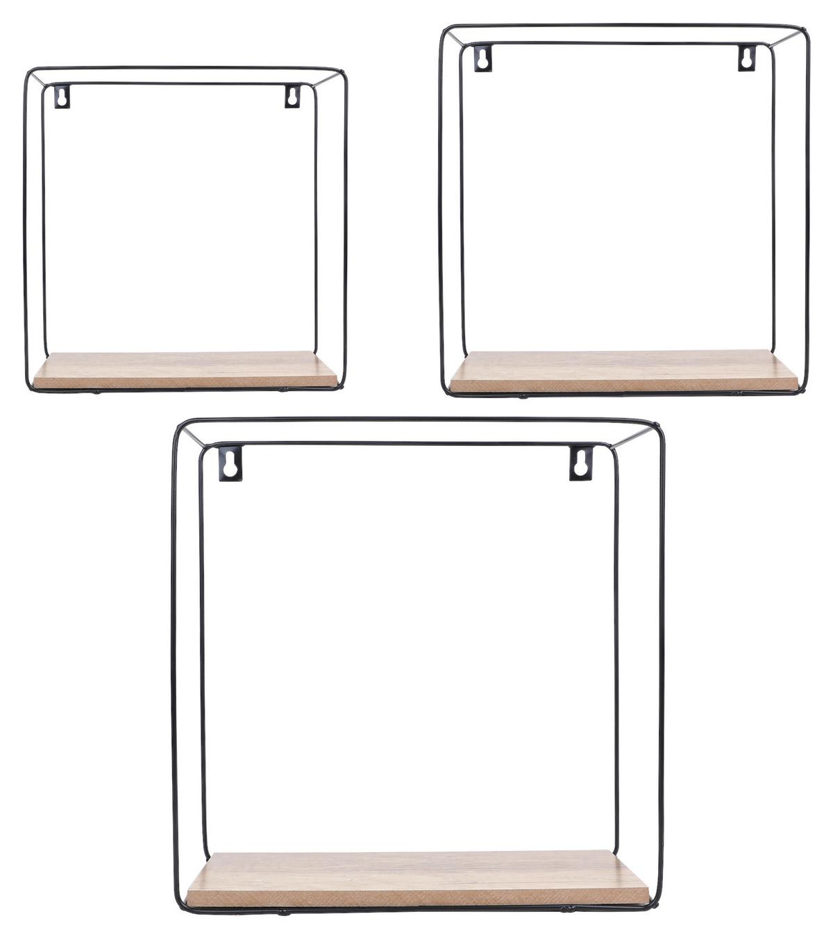 Set etajere de perete ANCONA - culoare lemn stejar/negru, Modern, metal/material pe bază de lemn (32/27/22/32/27/22/12cm) - Modern Living