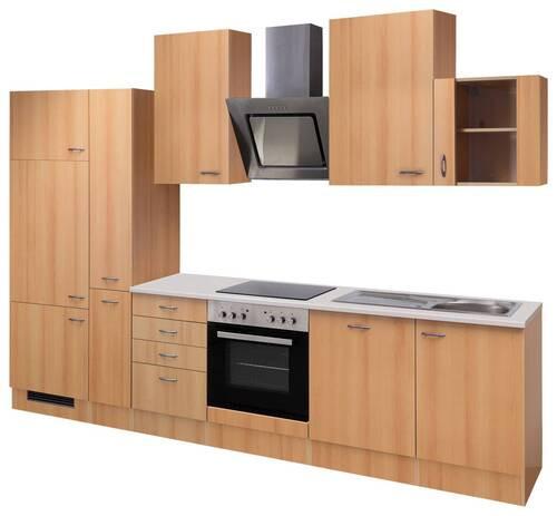 Küchenblock Nano mit Geräten ca. 310 cm Buchefarben - Edelstahlfarben/Beige, MODERN, Holzwerkstoff/Kunststoff (310cm) - FlexWell
