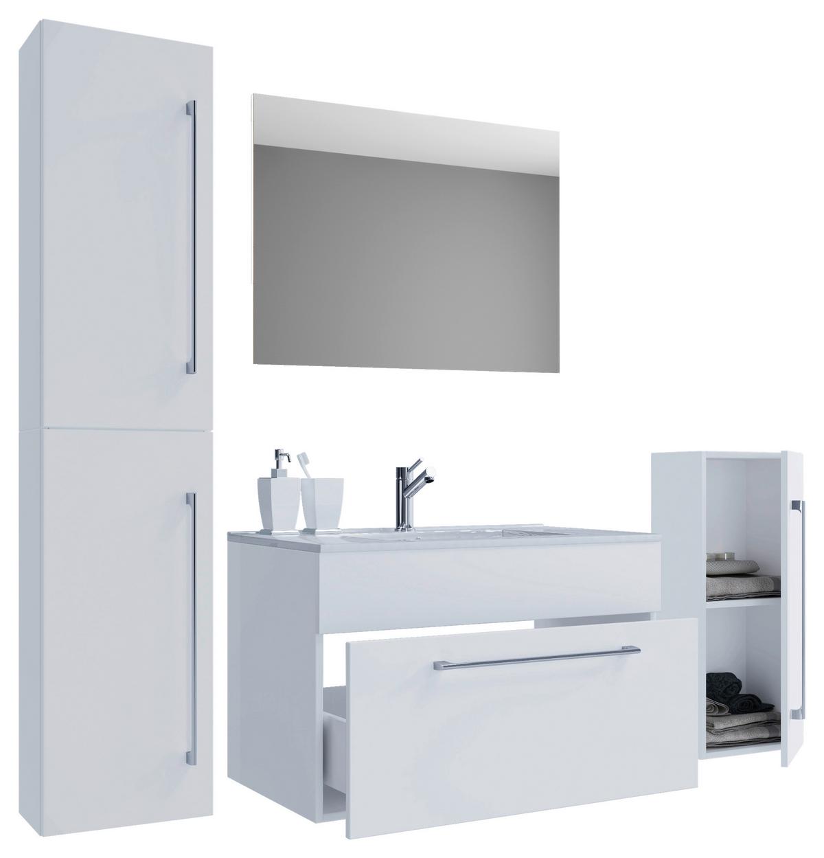 Kopalnica Badinos, Bela - bela/barve aluminija, Moderno, kovina/leseni material (126cm) - MID.YOU