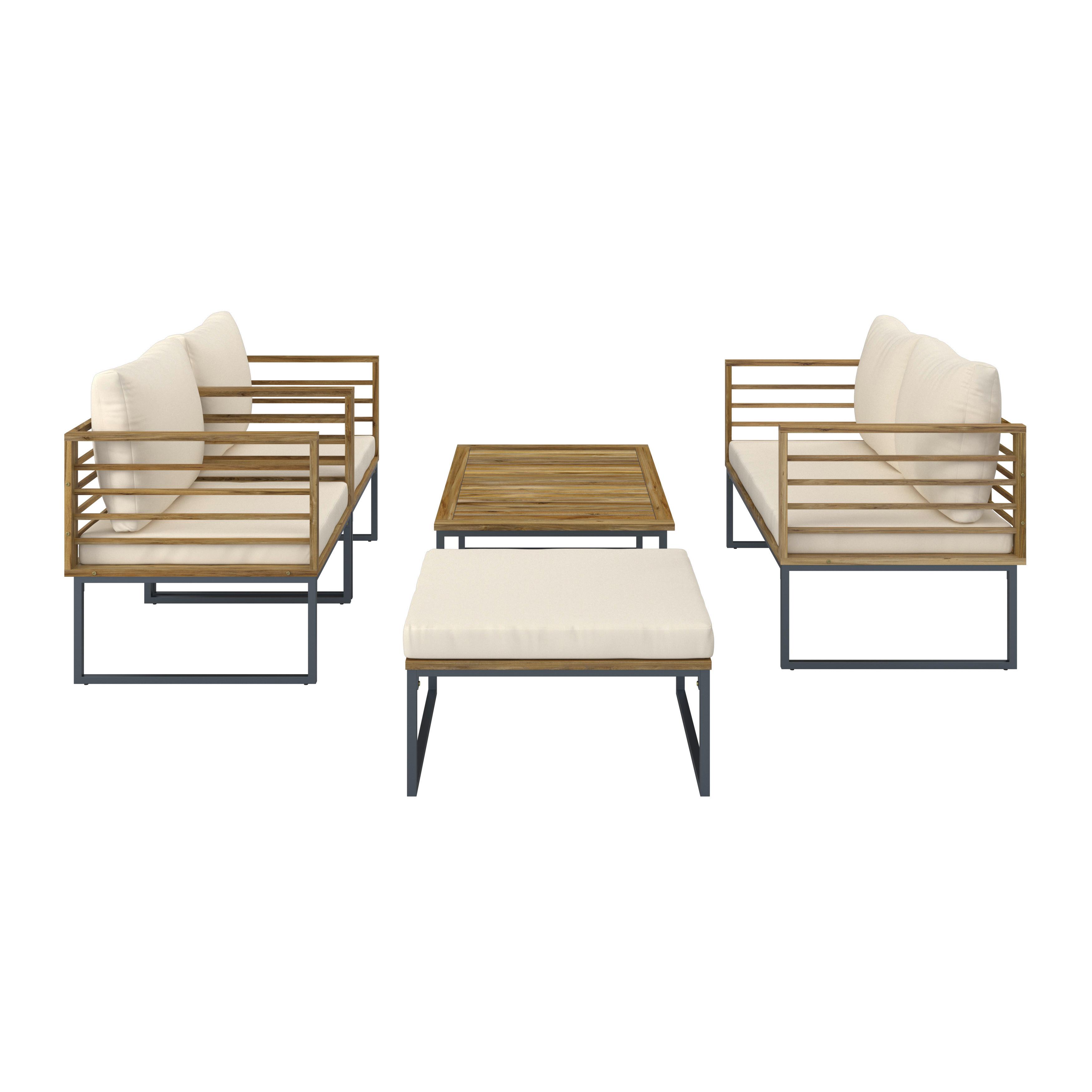 Loungegarnitur Silas Creme Holz/Textil/Metall - Creme/Akaziefarben, Modern, Holz/Textil (130/85/80cm) - Bessagi Garden