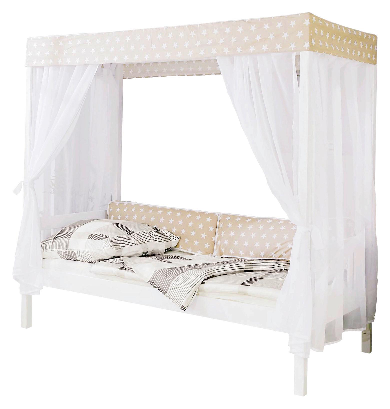 Himmelbett Lino ca. 90x200 cm Echtholz Weiß/Beige - Beige/Weiß, MODERN, Holz (90/200cm) - Livetastic