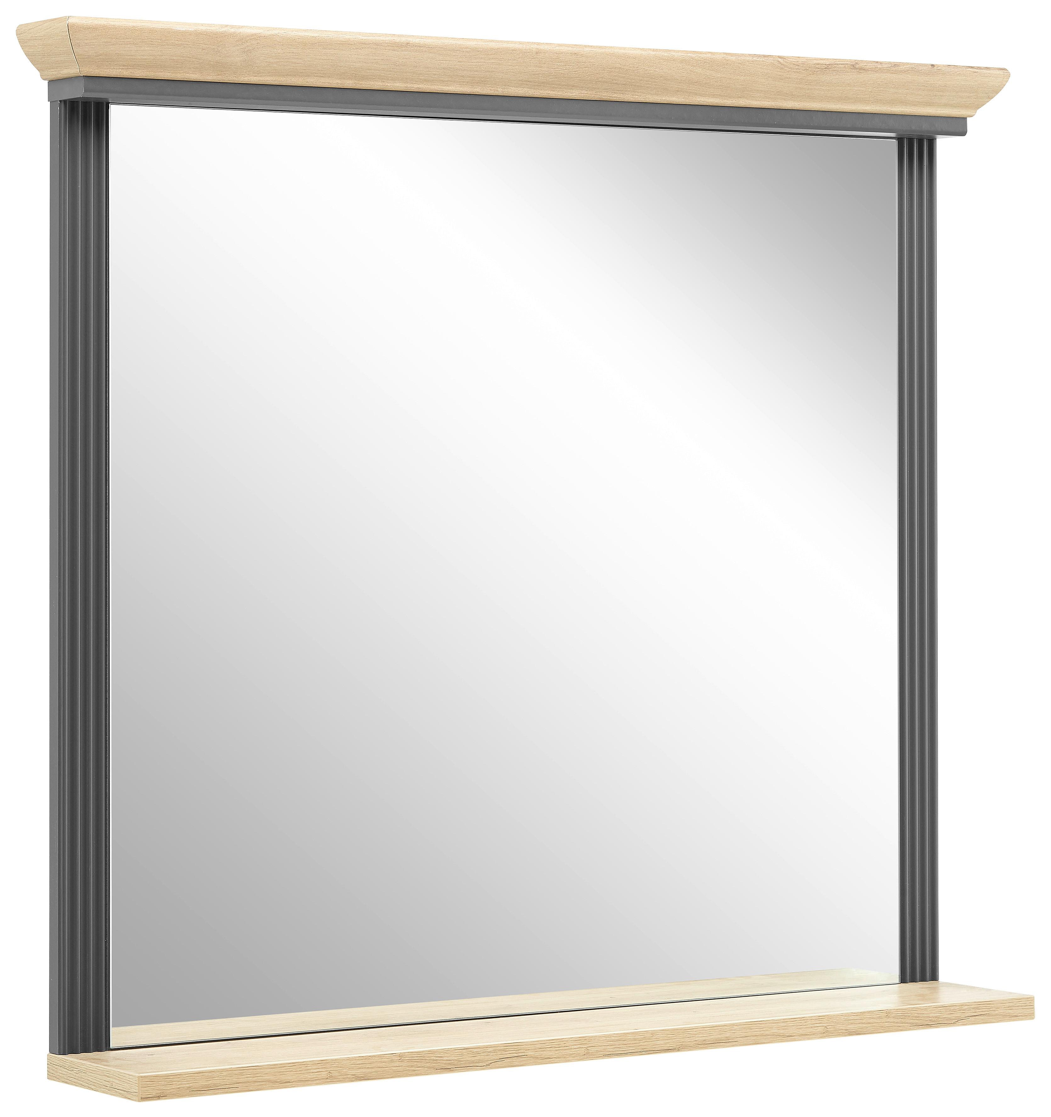 Fali Tükör Tárolópolccal Jasmin - grafitszürke, Romantik / Landhaus, faalapú anyag (93/83/15cm) - Zandiara