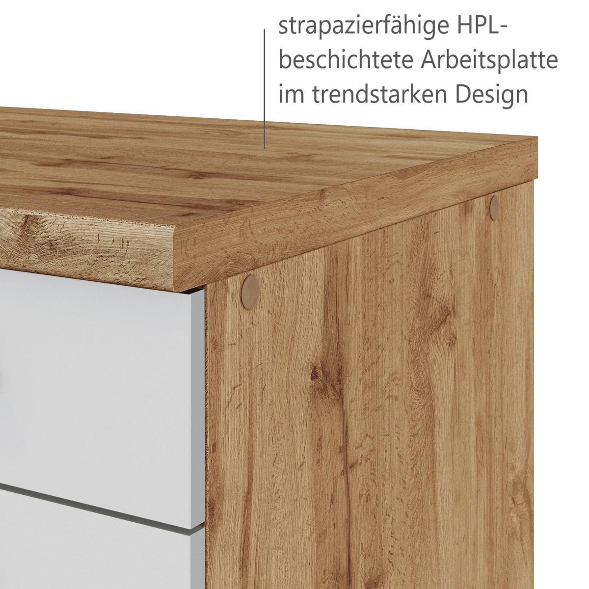 Küchenblock Florenz ohne Geräte ca. 330 cm Weiß/Eiche - Eiche Wotan/Weiß, Design, Holzwerkstoff/Metall (330cm) - Held