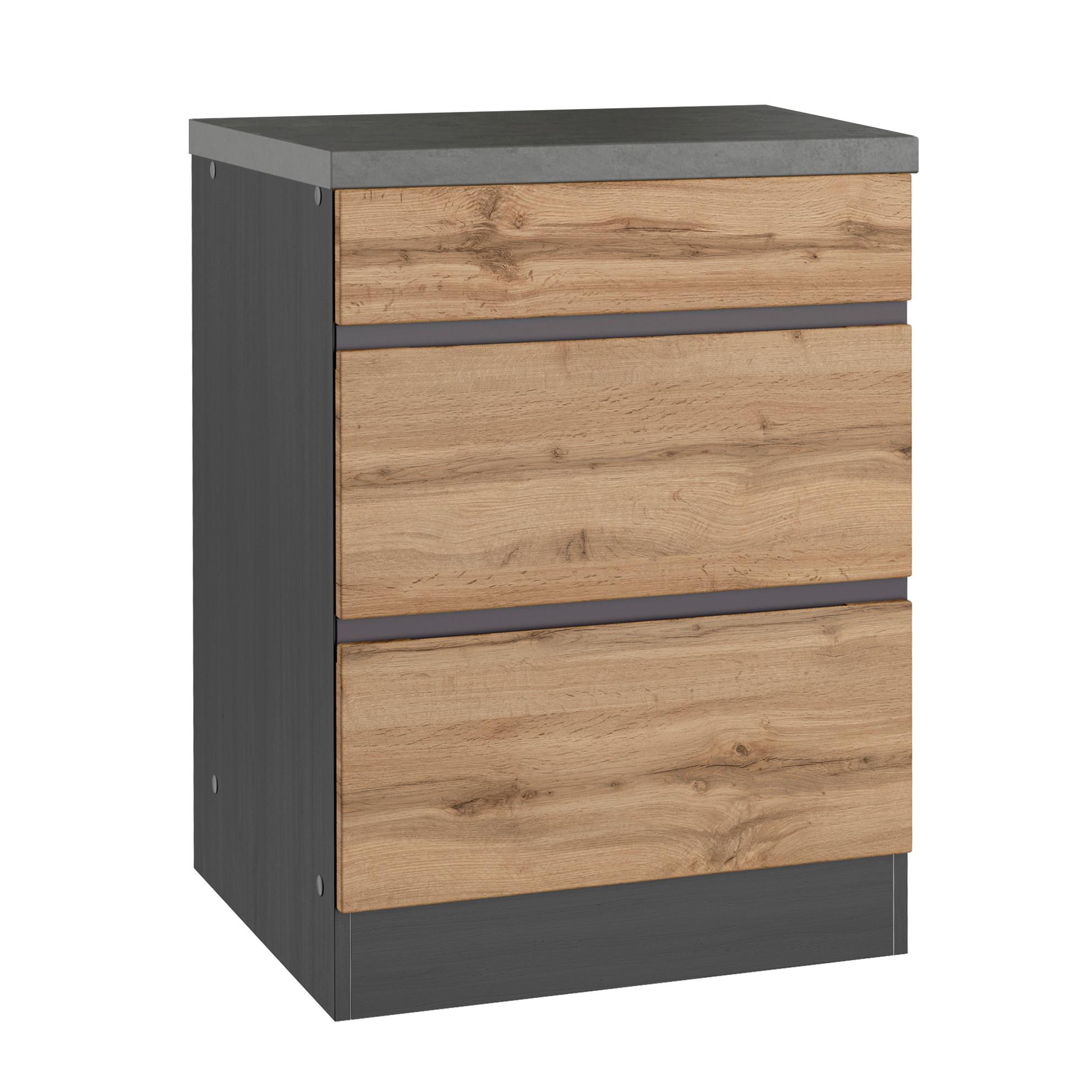 Küchenunterschrank Turin ca. 60x86 cm Graphit/Eiche - Eiche Wotan/Graphitfarben, Design, Holzwerkstoff (60/86/60cm) - Held