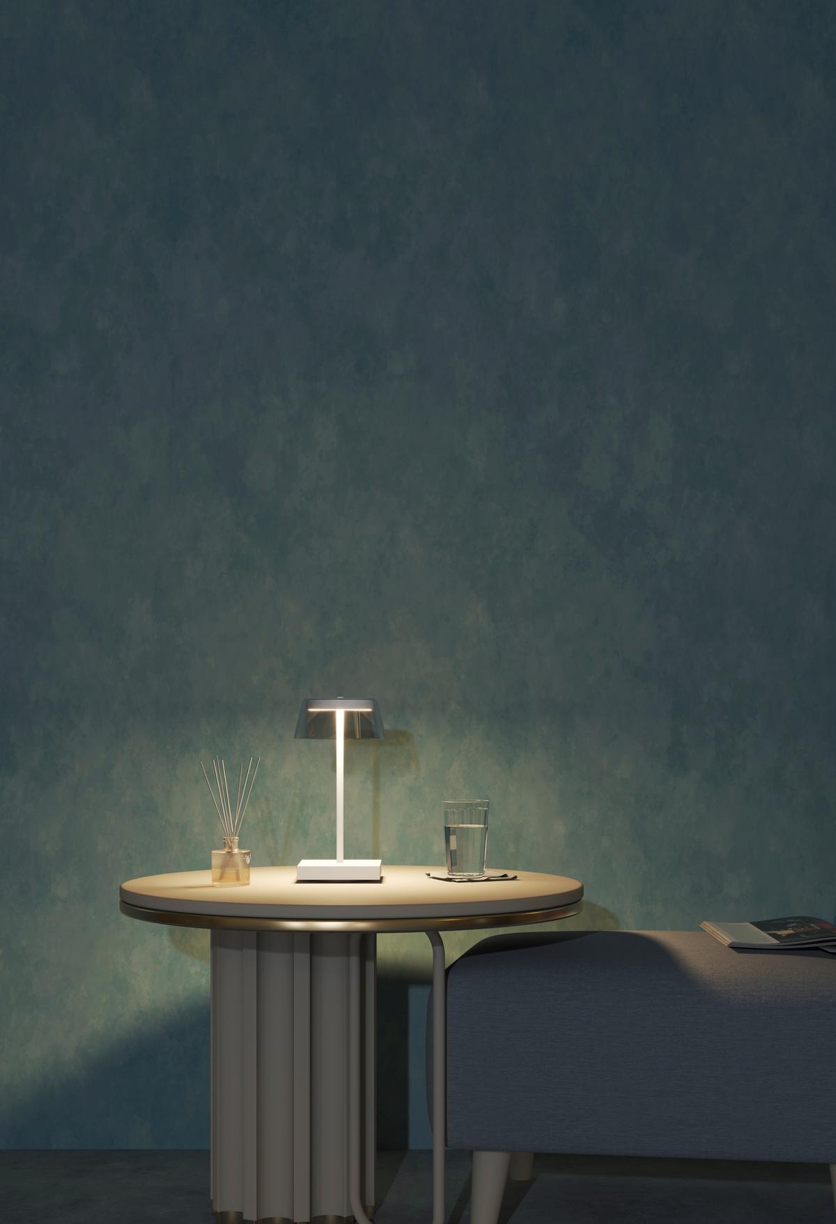 LAMPA STOŁOWA Z AKUMULATOREM CLEAR - biały, Design, metal/szkło (13,7/27cm) - Dieter Knoll