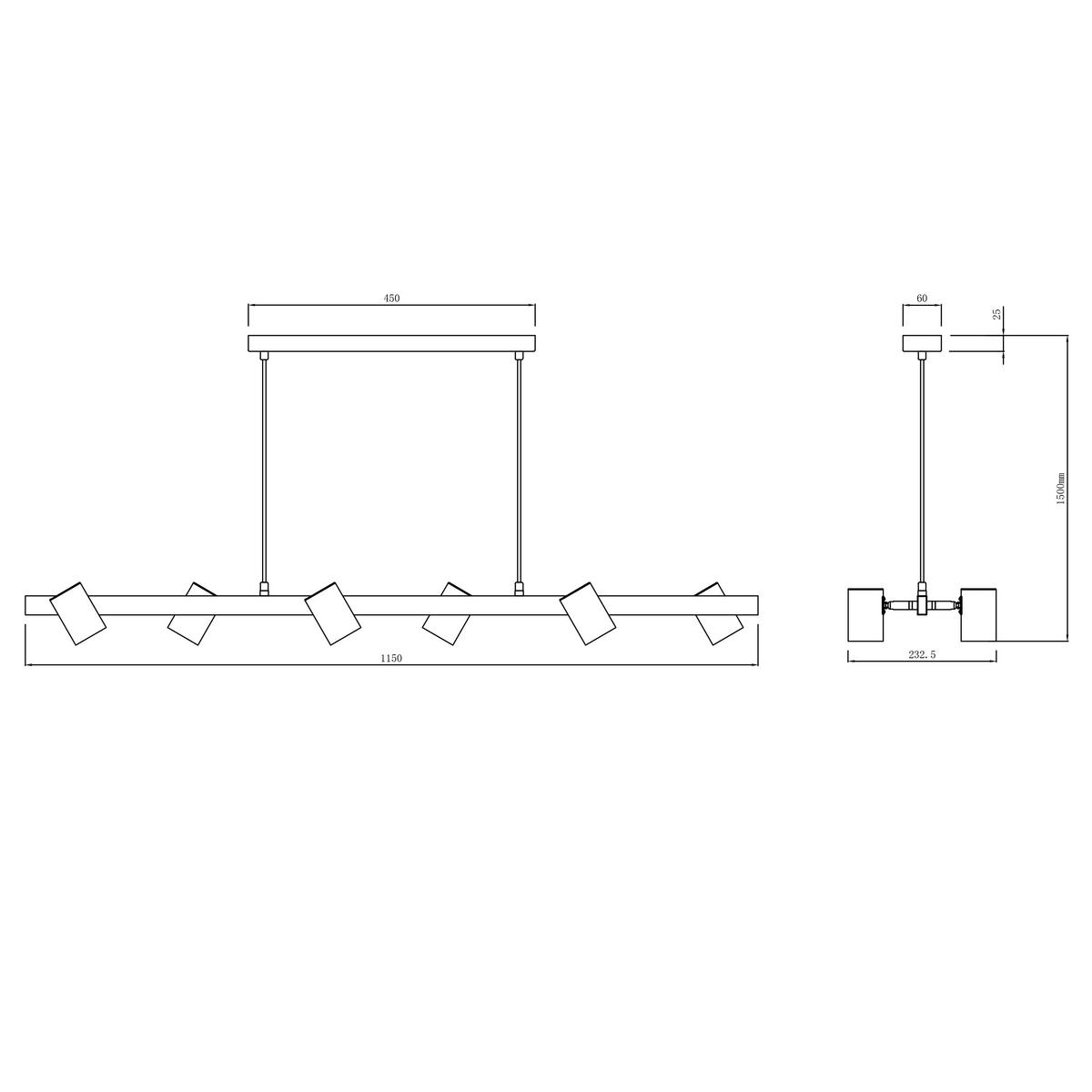Hängeleuchte Lb-731/6l Bk_snow 6 - Schwarz, Design, Metall (115/45/150cm)