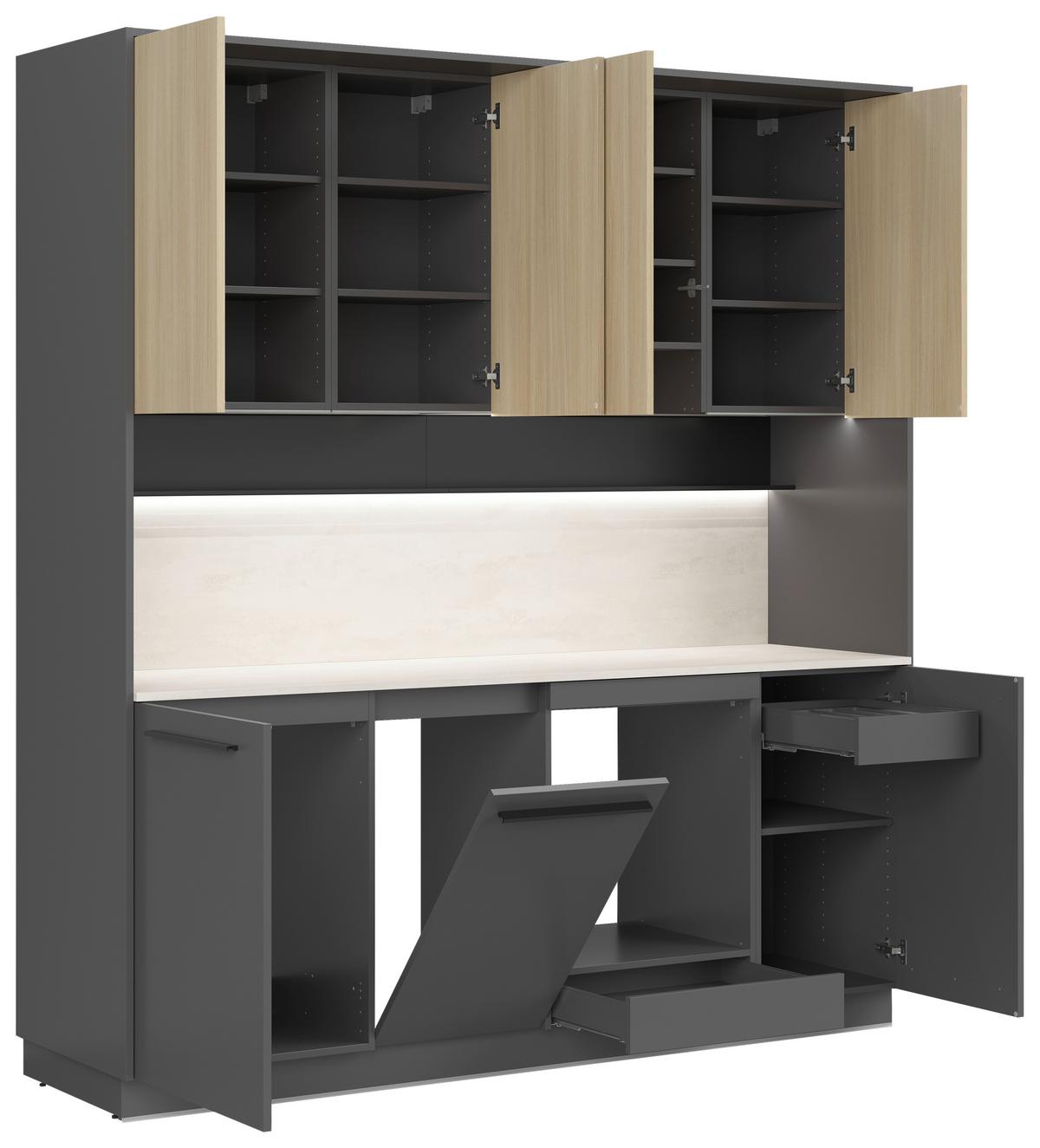 Küchenblock Milino o. Geräte Eichefarben - Eichefarben/Schwarz, Basics, Holzwerkstoff/Kunststoff (210cm) - Visiona