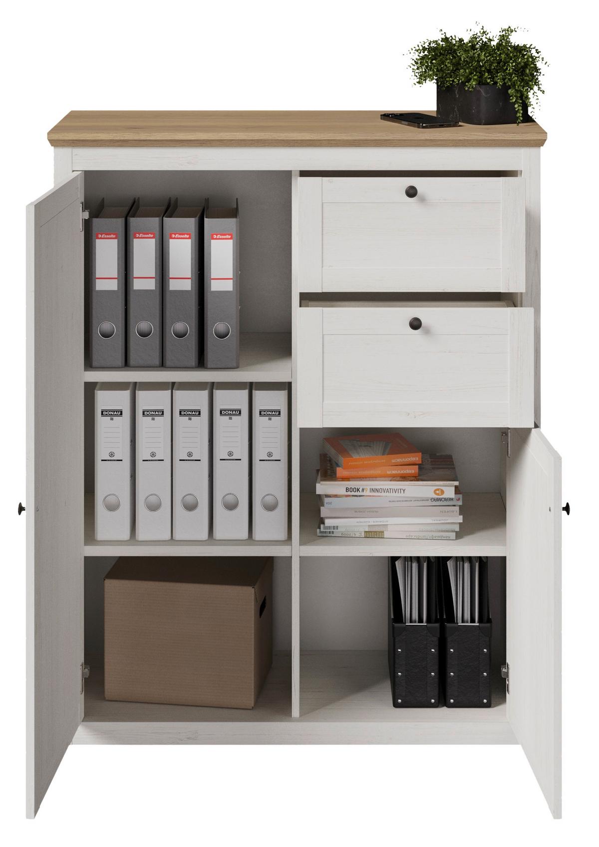 Schrank Korsika Eiche-/Kieferfarben - Eichefarben/Schwarz, ROMANTIK / LANDHAUS, Holzwerkstoff/Metall (105,5/130/42,9cm) - Mömax