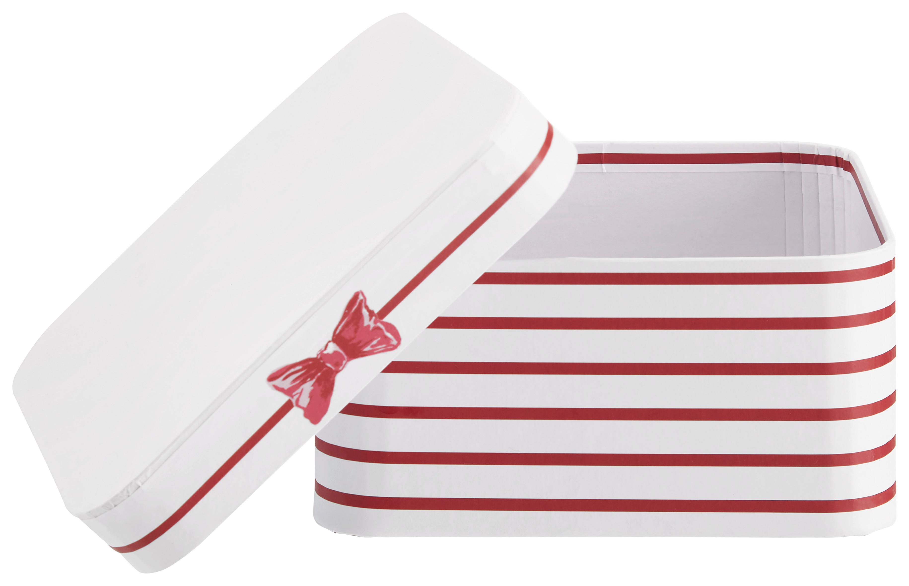 GESCHENKBOX BOW - Weiss/Rot, Modern, Karton/Papier (14/14/7cm) - Modern Living