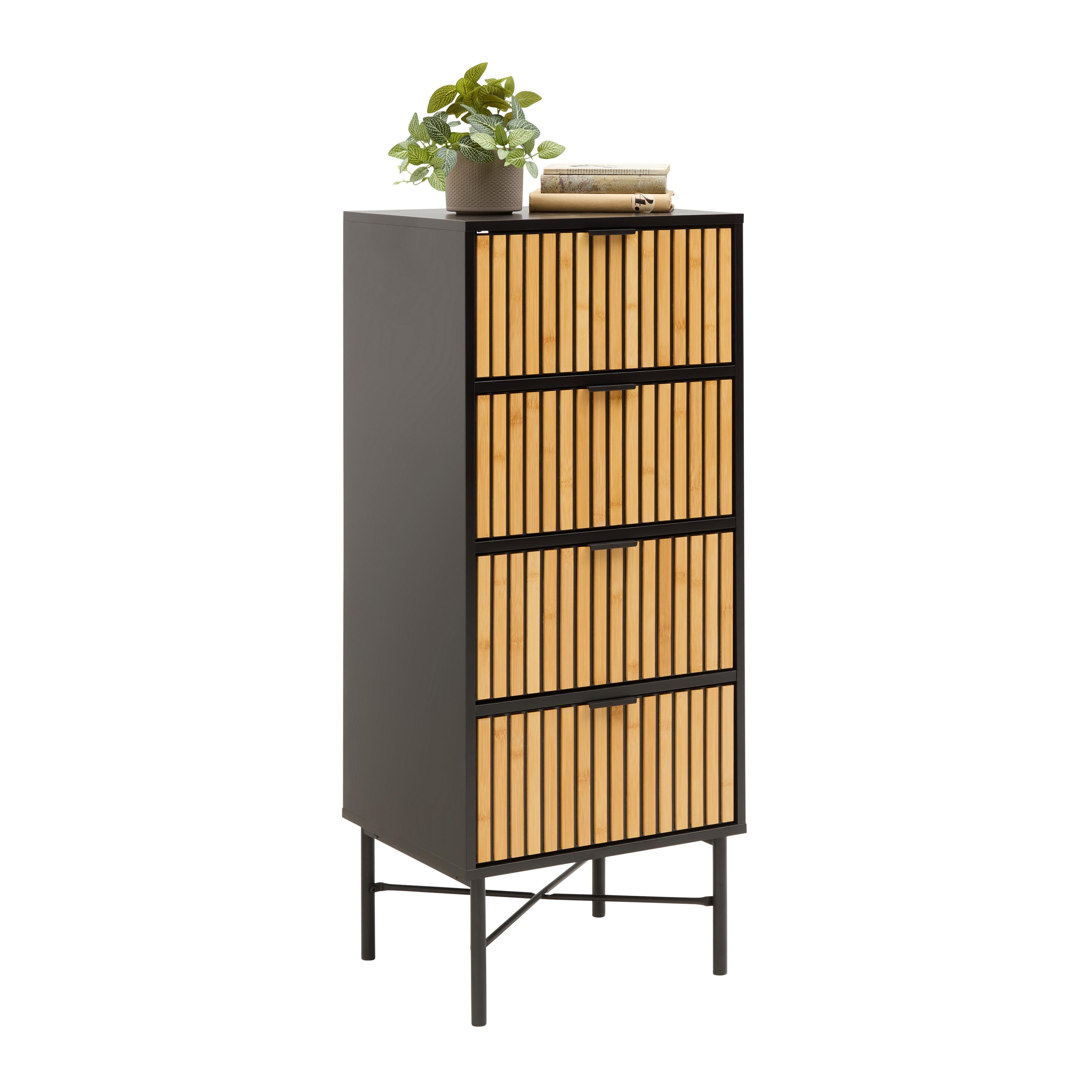 Kommode Madrid Natur/Schwarz Echtholz - Schwarz/Naturfarben, MODERN, Holz/Holzwerkstoff (48/114/40cm) - Mömax