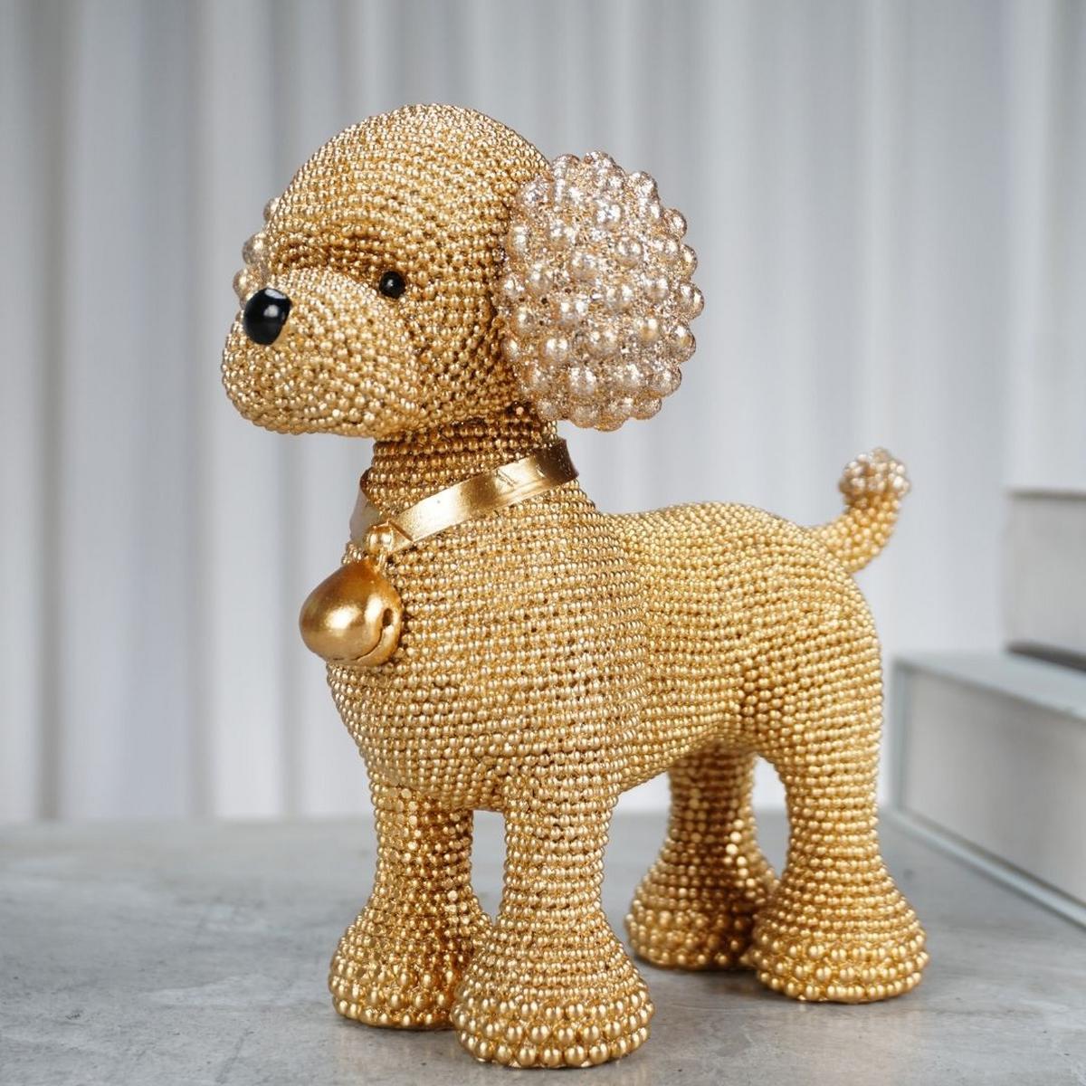 Dekor Kutya Pudli - aranyszínű, műanyag (15/9,5/15cm)