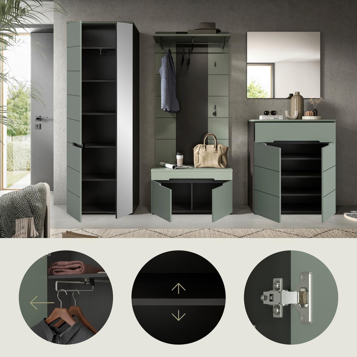 Predsoba Canu, Sivozelena, 5-Delna - siva/sivozelena, Design, leseni material (255/190/37cm) - Livetastic