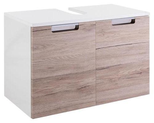 Waschbeckenunterschrank , eiche - Chromfarben/Eichefarben, MODERN, Holzwerkstoff/Metall (65,0/46,5/35,0cm) - MID.YOU