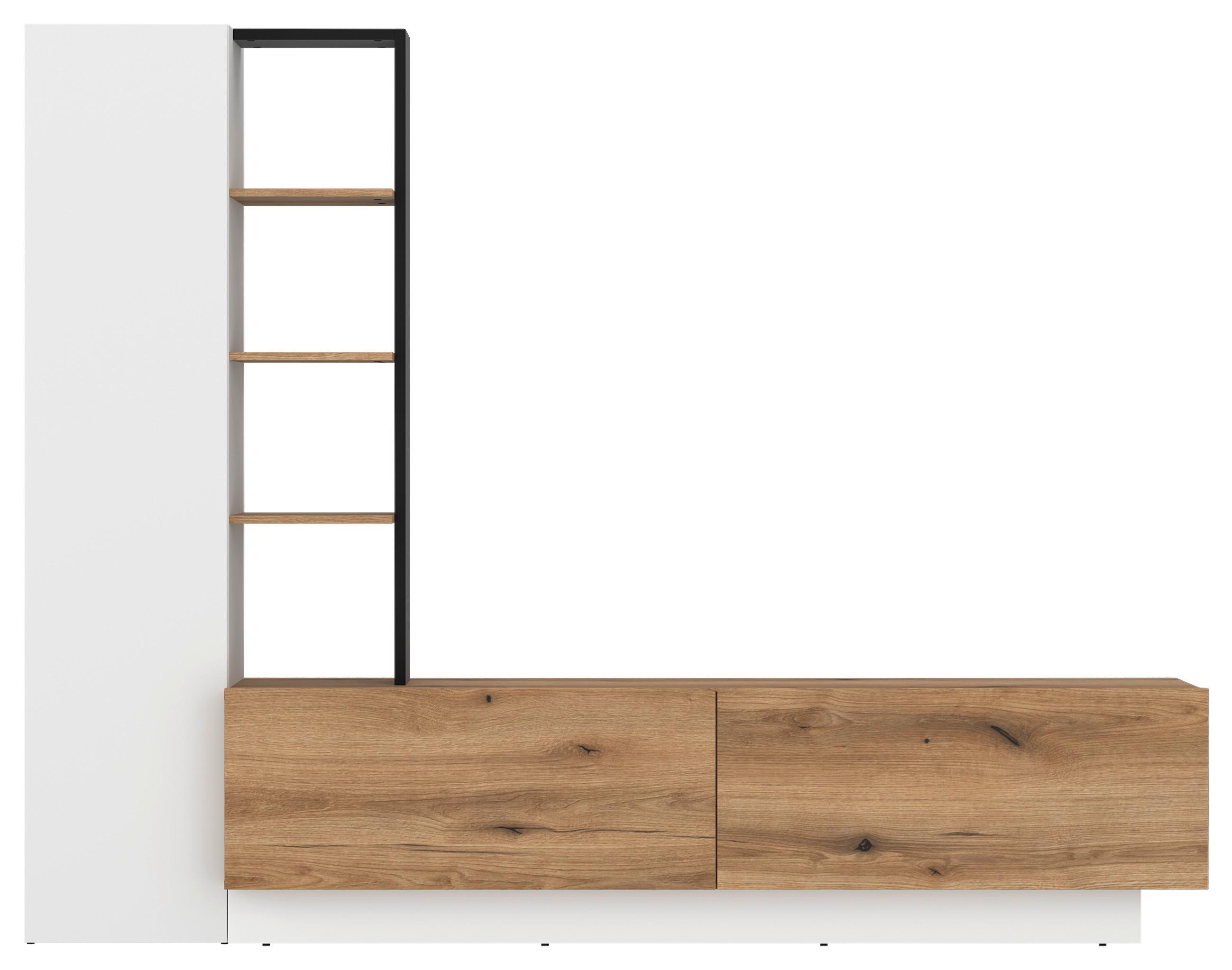 Dnevni Regal Tevisa, Bela, Črna, Barva Hrasta - črna/barve hrasta, Moderno, umetna masa/leseni material (230/180/41,6cm)