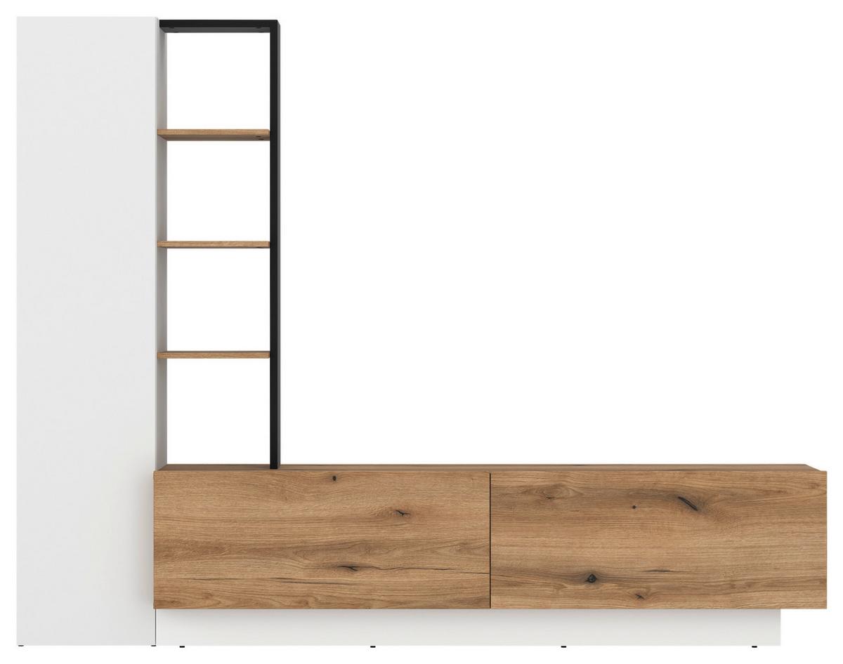 Ansamblu mobilier camera de zi TEVISA - alb/culoare lemn stejar, Modern, material pe bază de lemn (230/180/41,6cm) - Modern Living