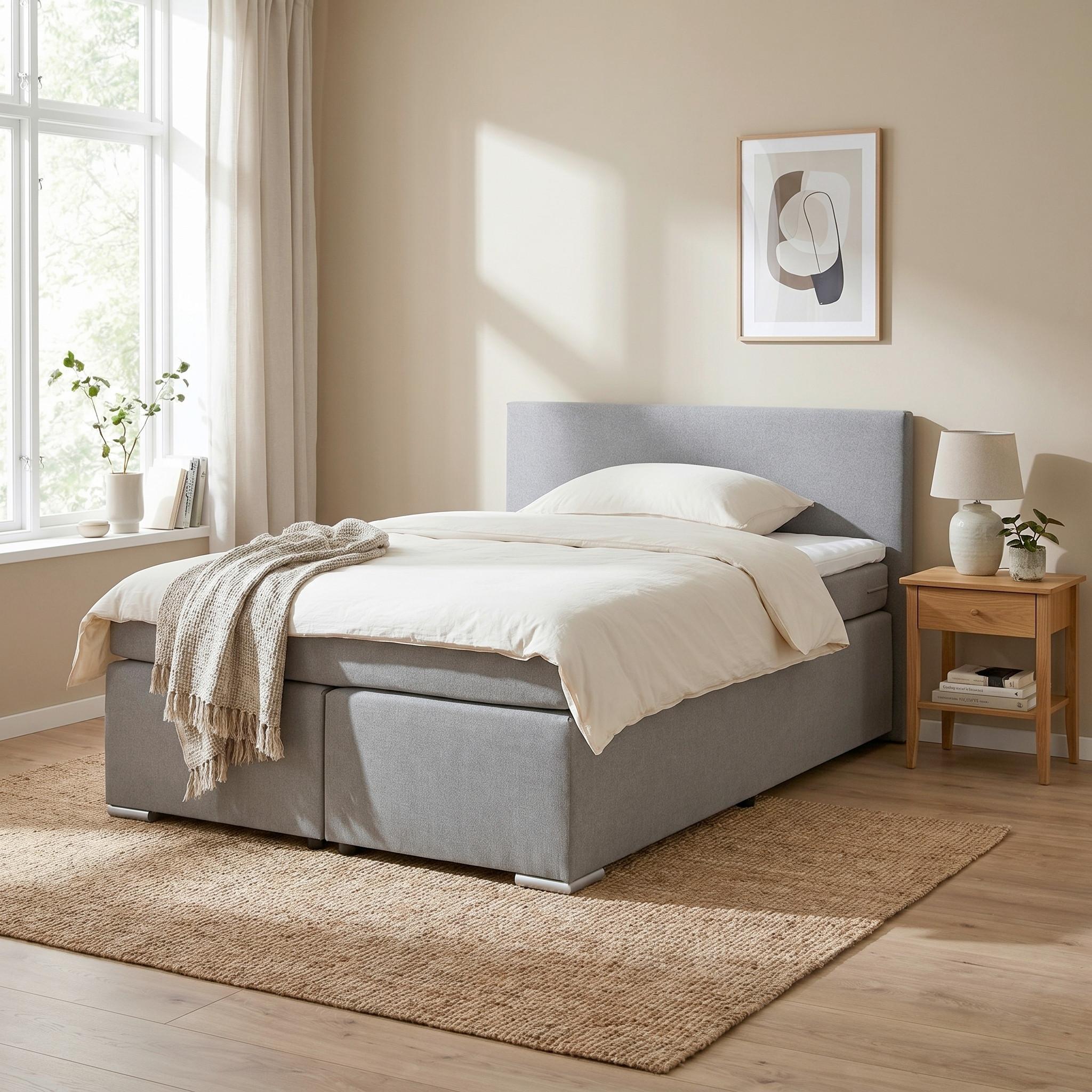 Boxspringbett Mira 2 Grau Ca. 160x200cm - Chromfarben/Grau, Modern, Holz/Kunststoff (160/200cm) - Based