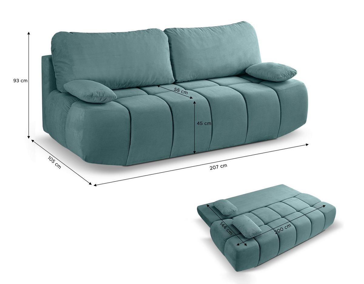 Schlafsofa Lauder Mintblau - Schwarz/Minttürkis, Basics, Holz/Kunststoff (207/93/105cm) - MID.YOU