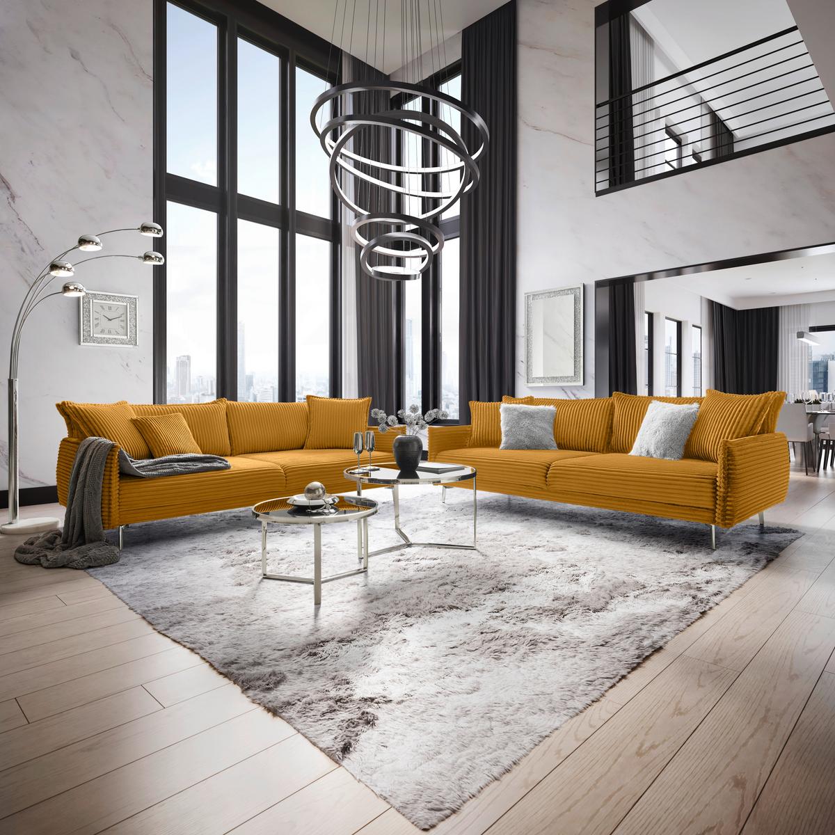 Bigsofa Kiss Senfgelb - Chromfarben/Senfgelb, MODERN, Holz/Metall (241/90/117cm) - Mömax