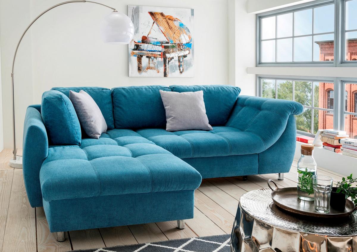 Sedežna Garnitura Agira, Modra, Ležišče - barve kroma/srebrne barve, Design, umetna masa/tekstil (190/250cm) - Modern Living
