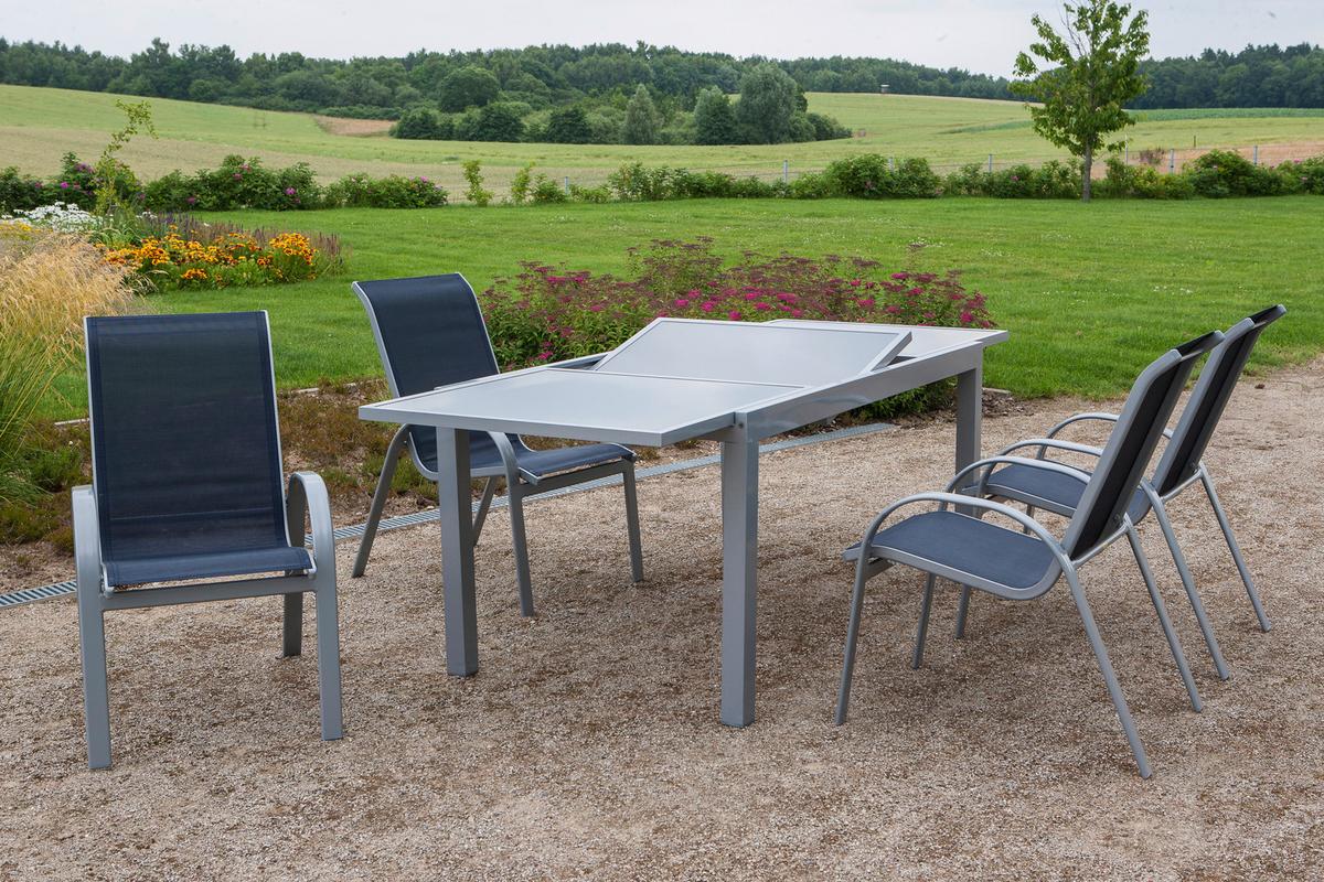 Vrtni Set Amalfi, 5-delni, Raztegljiva Miza - modra/srebrne barve, Moderno, kovina/tekstil - Gardenson