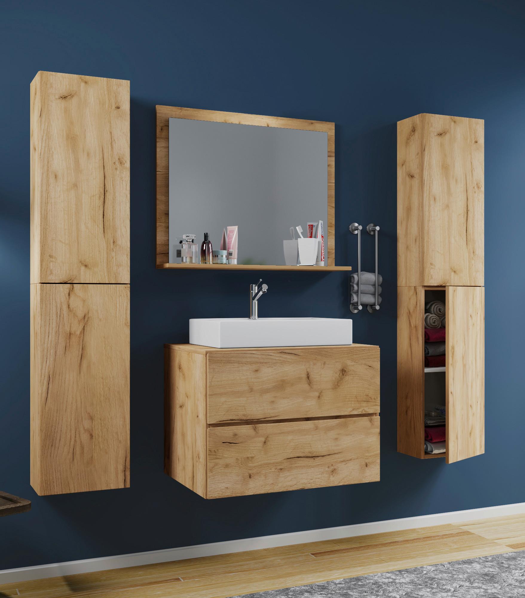 Badezimmer Lendas 5-tlg. ca. 127 cm Honigeiche - Honigeiche/Weiß, MODERN, Glas/Keramik (127cm) - MID.YOU