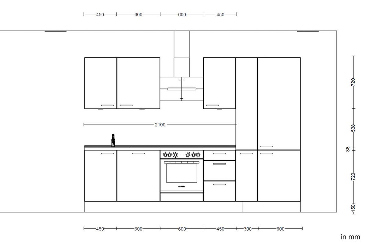 Küchenleerblock Flash High o. Geräte Weiß Hochglanz - Edelstahlfarben/Eichefarben, MODERN, Holzwerkstoff/Metall (300cm) - Nobilia