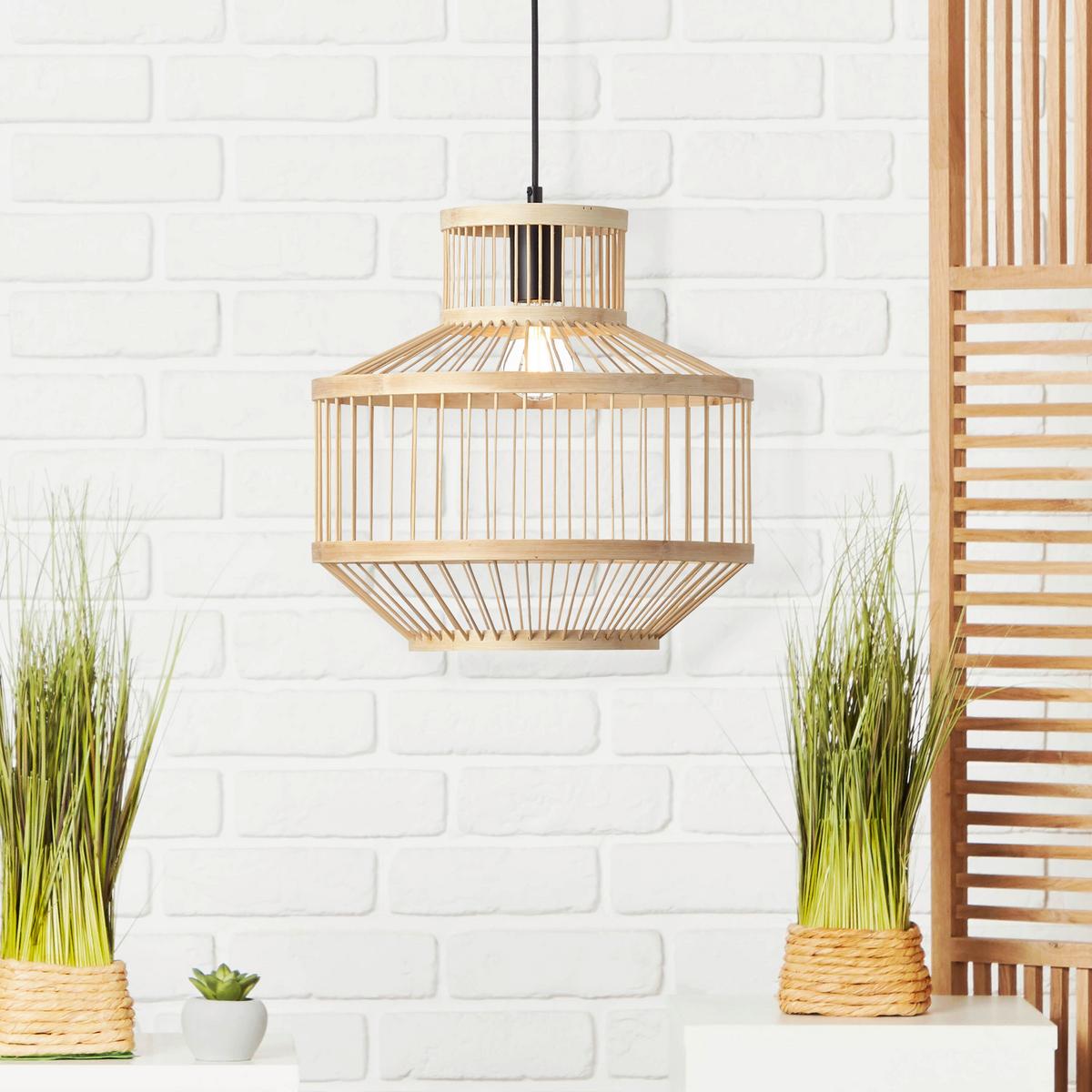 Hängeleuchte Teva Naturfarben max. 40 Watt - Schwarz/Naturfarben, Natur, Holz/Metall (35/121,5cm) - Brilliant
