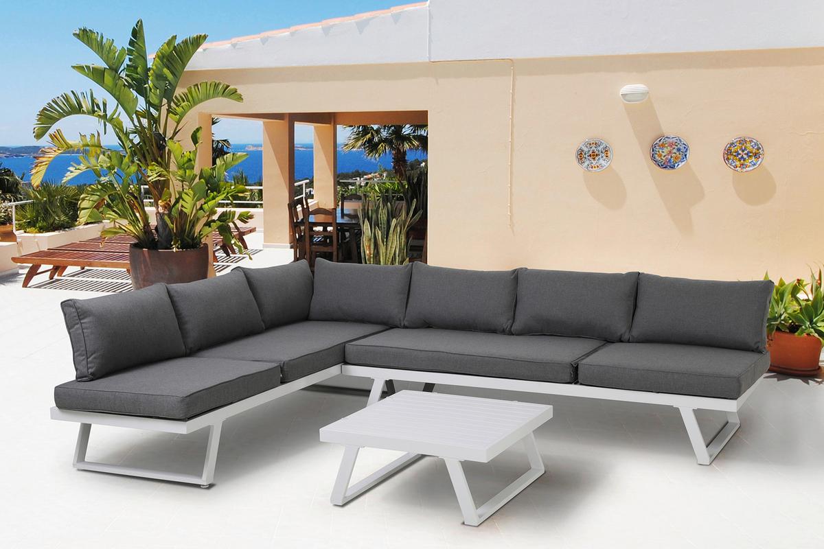 Loungegarnitur Grau/Weiß - Weiß/Grau, Design, Kunststoff/Metall - Gardenson