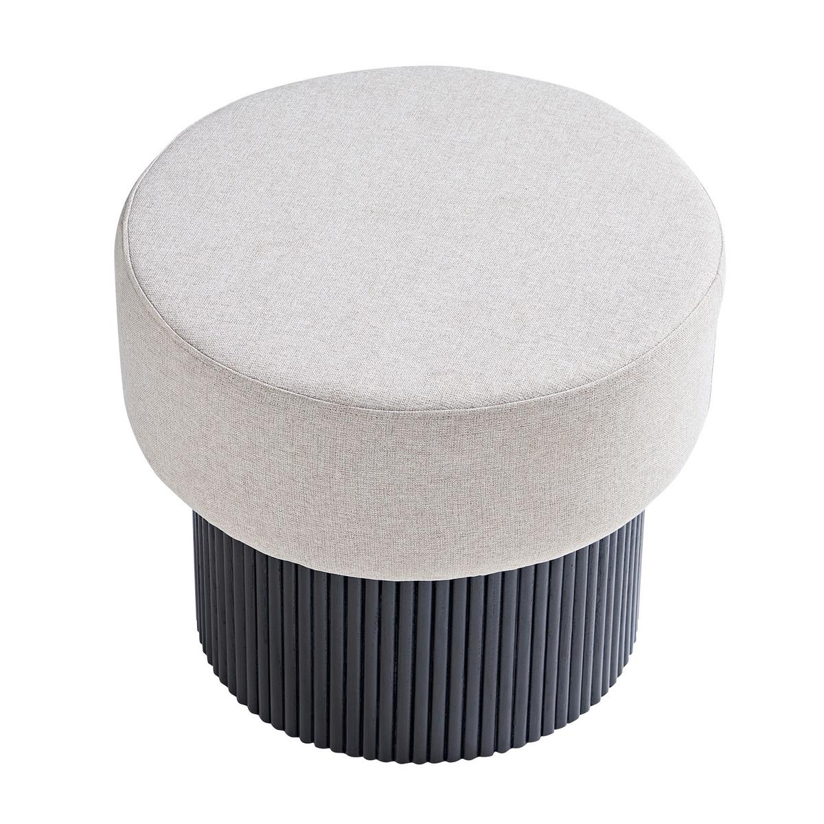 Tabure Japandi, Črna, Siva, Pravi Les - siva/črna, Moderno, tekstil/leseni material (50/43/50cm) - Livetastic