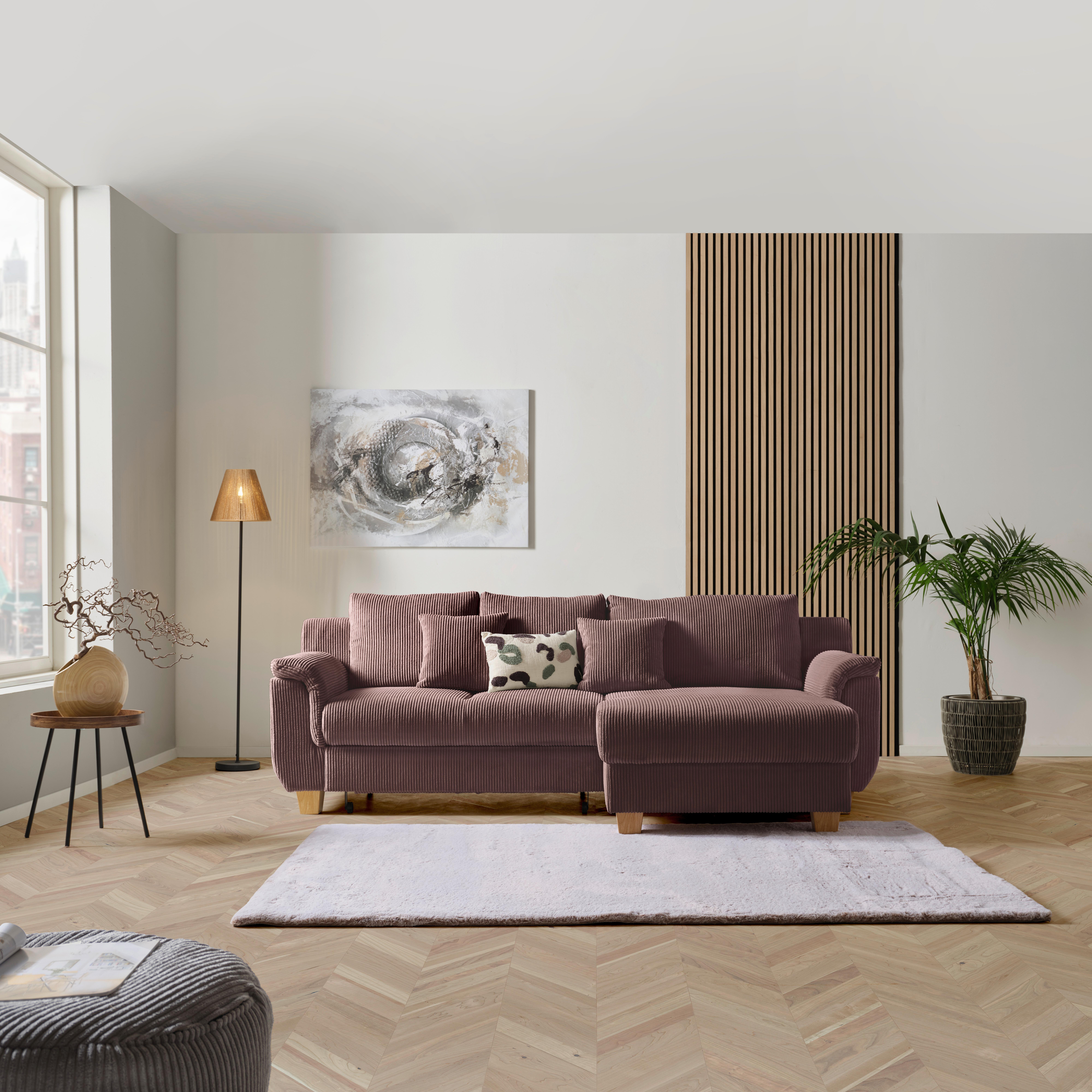 Colţar ALEX - roz, Modern, textil (246/88cm)