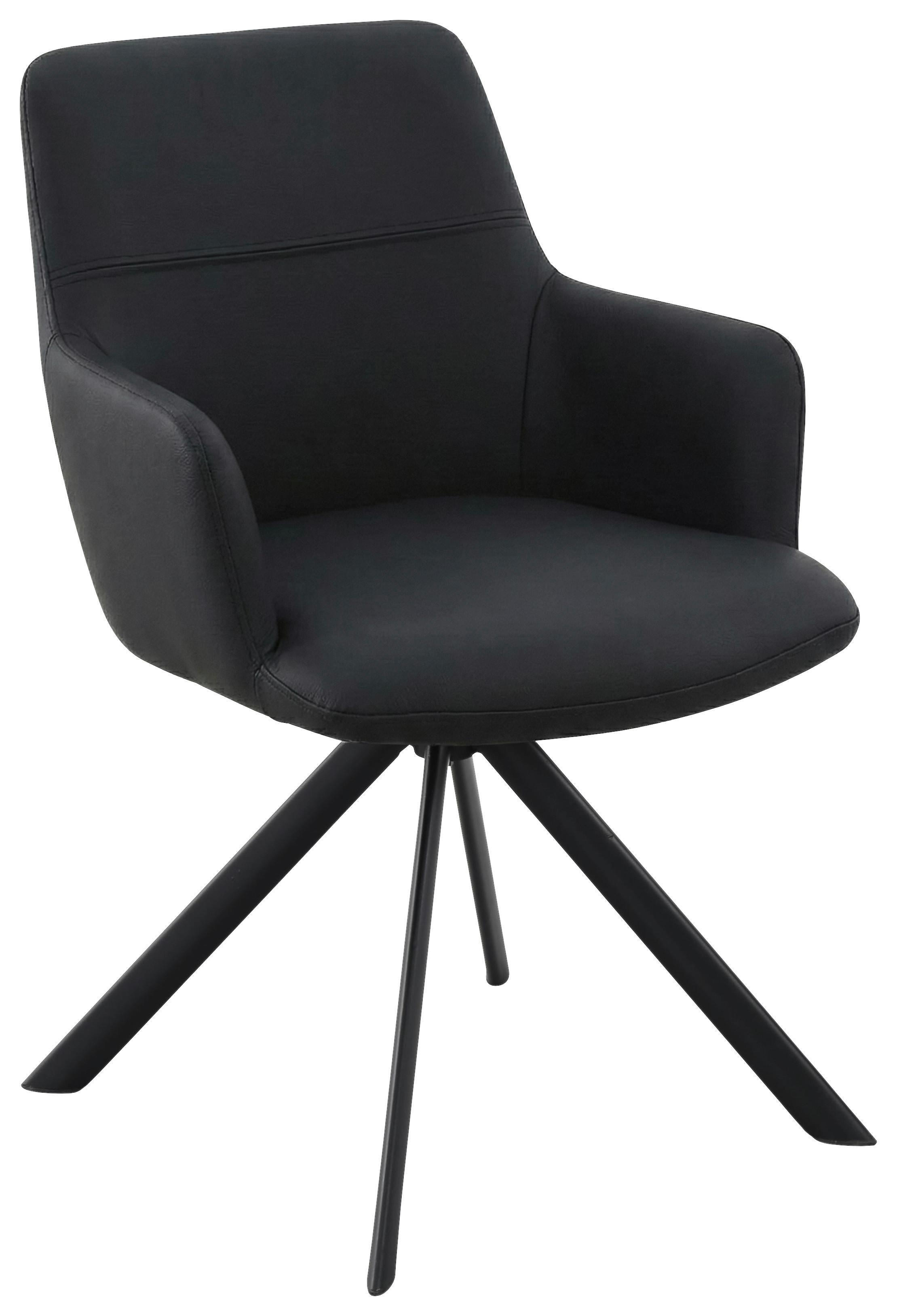 Armlehnstuhl Josy Schwarz - Schwarz, Design, Leder/Metall (57/86/61cm) - Mömax