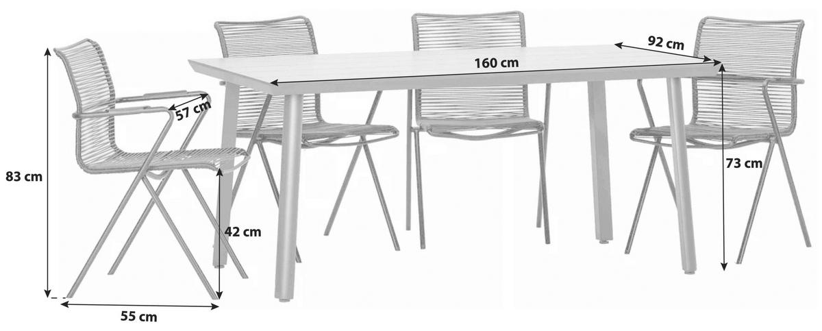 Vrtna Garnitura Acamp, 5-Delni Set, Zložljivi Stoli - barva tikovine/črna, Basics, kovina/umetna masa (92/73/160cm) - Gardenson