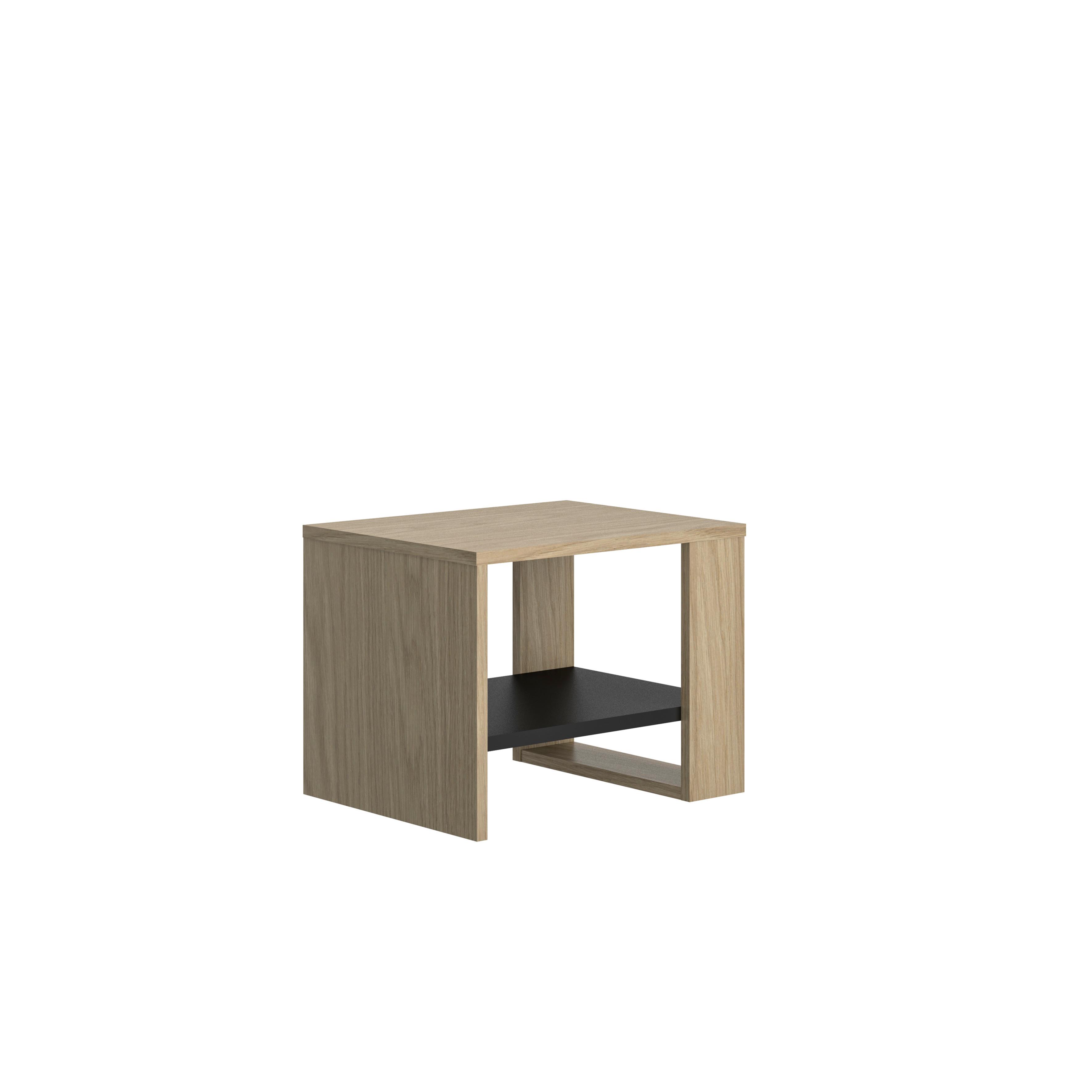 Nočna Omarica Nael, Barva Hrasta, Črna - črna/barve hrasta, Basics, leseni material (44/35/36cm)