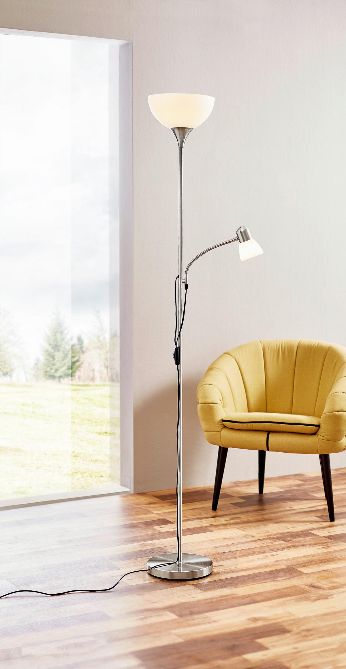 LAMPA STOJĄCA HIPPO  *SBB* - biały/kolor niklowy, Basics, tworzywo sztuczne/metal (25/181,5cm) - Boxxx