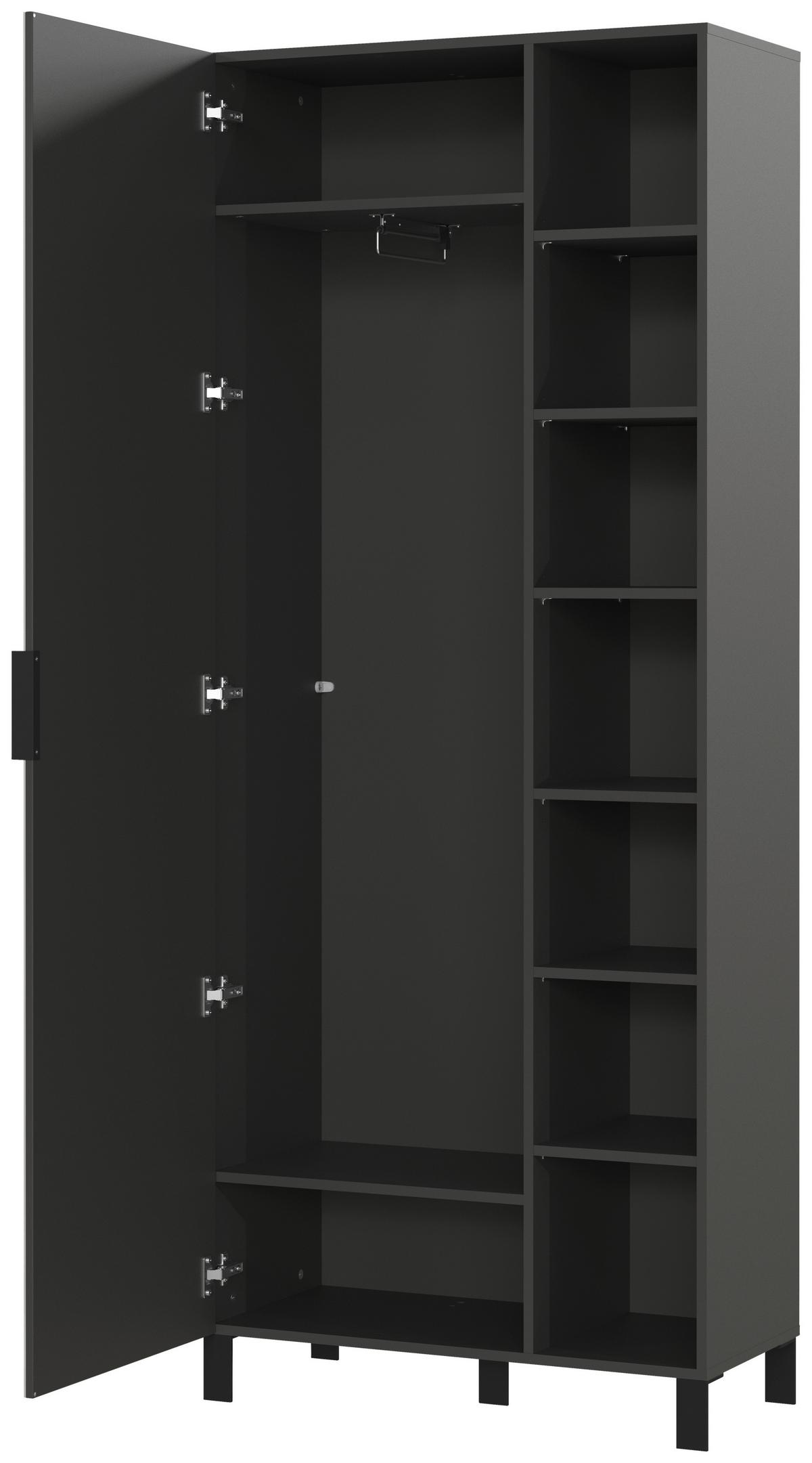 Garderobenschrank Ceduna in Graphitfarben/Grau. - Graphitfarben/Schwarz, MODERN, Glas/Holzwerkstoff (82/202/40cm) - Premium Living