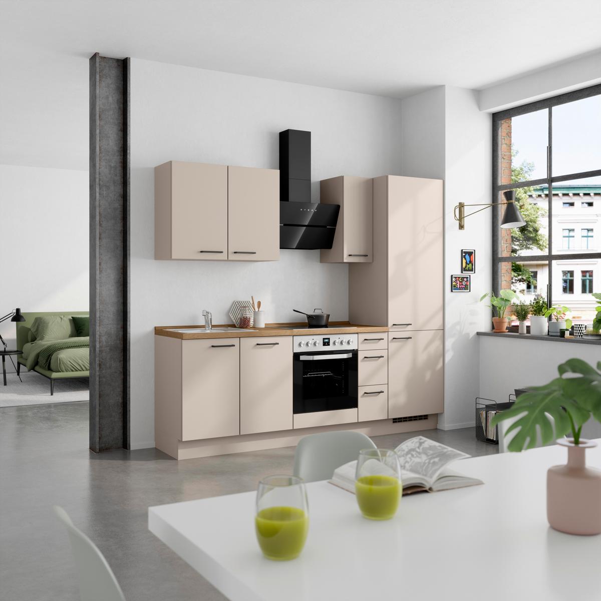 Küchenblock Easytouch High m. Geräten Sandfarben - Sandfarben/Eichefarben, MODERN, Holzwerkstoff/Metall (240cm) - Nobilia