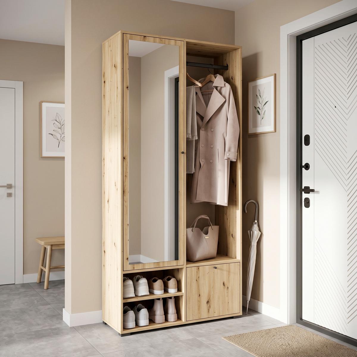 Garderobe Dino ca. 90x190 cm Eiche Artisan - Eiche Artisan, Trend, Holzwerkstoff (90/190/33cm) - P & B