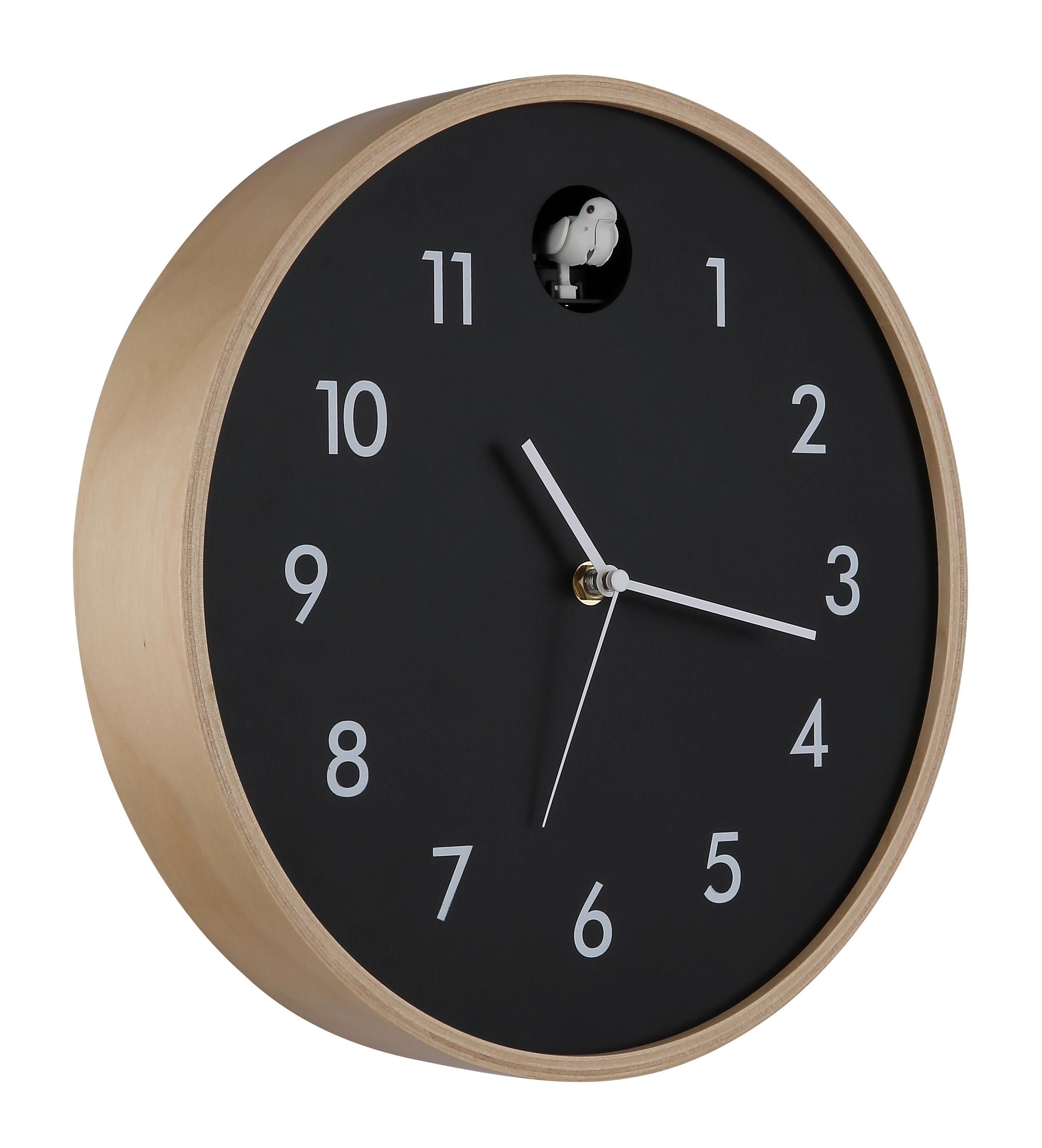 WANDUHR 78284B  CLOCKY - Weiss/Schwarz, Natur, Holz/Holzwerkstoff (31,5cm) - Globo