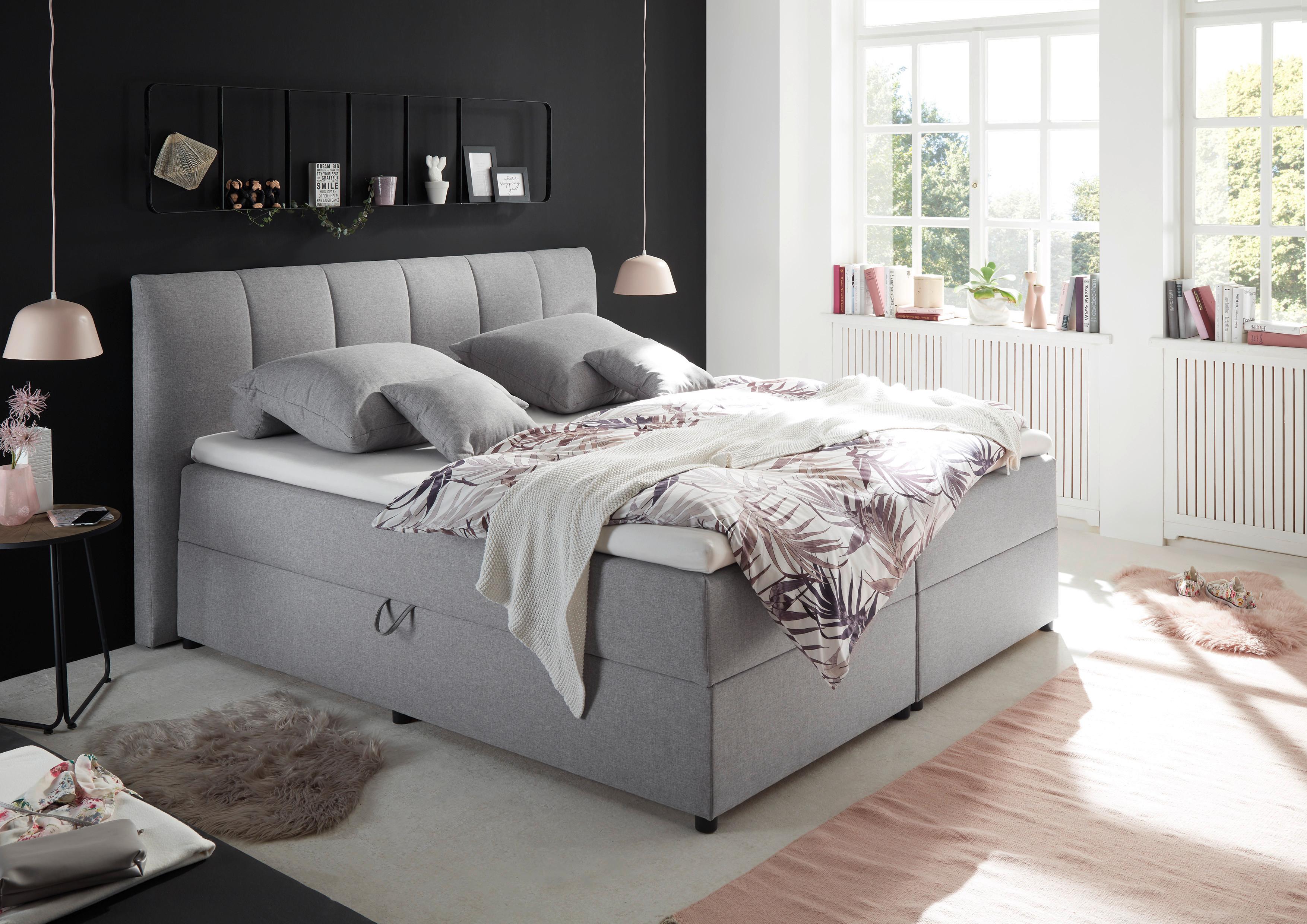 Boxspringbett Granada ca. 180x200 cm Grau - Schwarz/Grau, Basics, Kunststoff/Textil (180/200cm) - MID.YOU