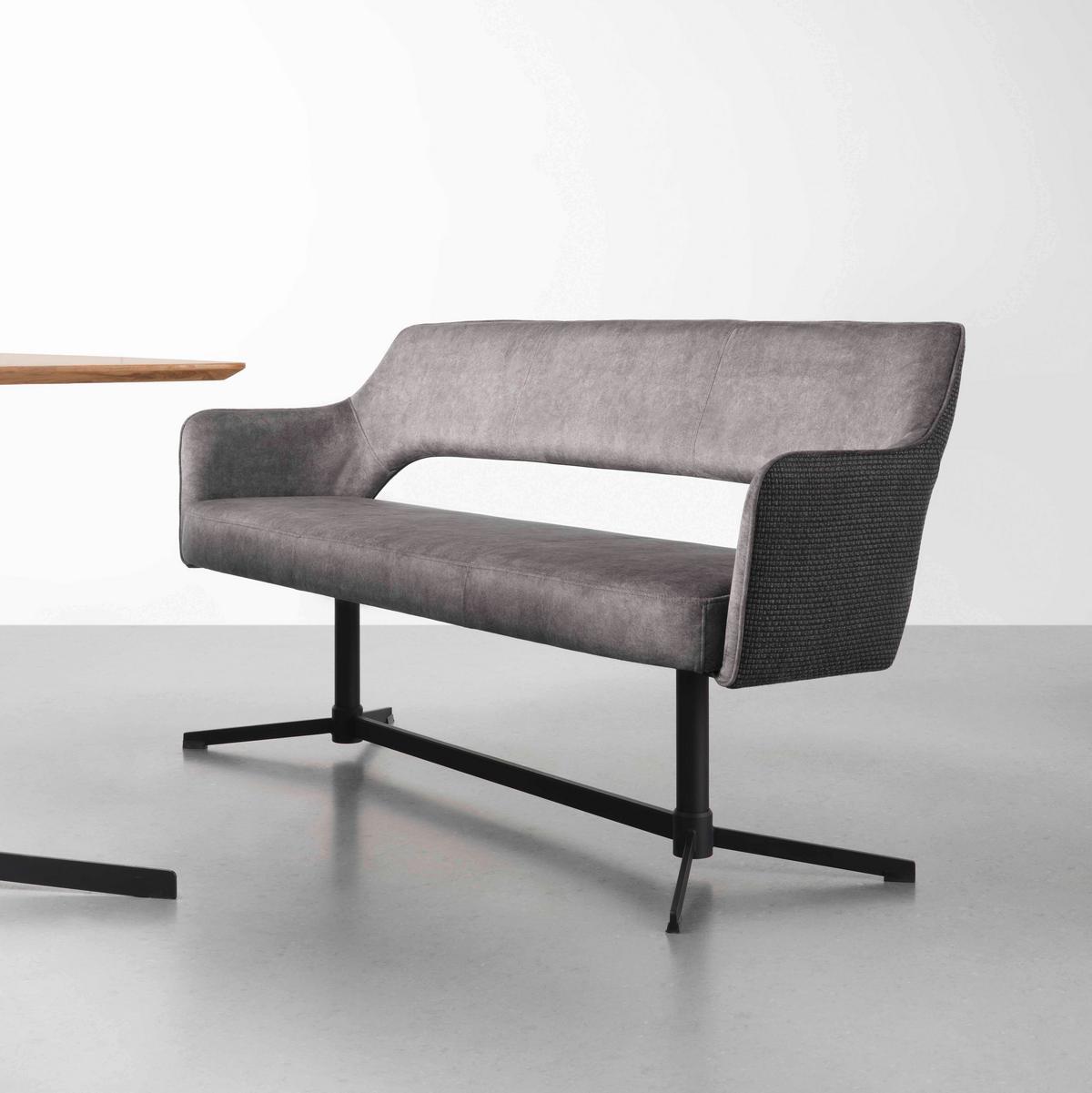 Sitbank Valletta Anthrazit/Schwarz - Anthrazit/Schwarz, MODERN, Textil/Metall (170/85/61cm) - Premium Living