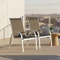 Gartensessel Amalfi 2er-Set stapelbar Metall/Textil - Silberfarben/Schwarz, ROMANTIK / LANDHAUS, Textil/Metall (56/97/76cm) - Gardenson