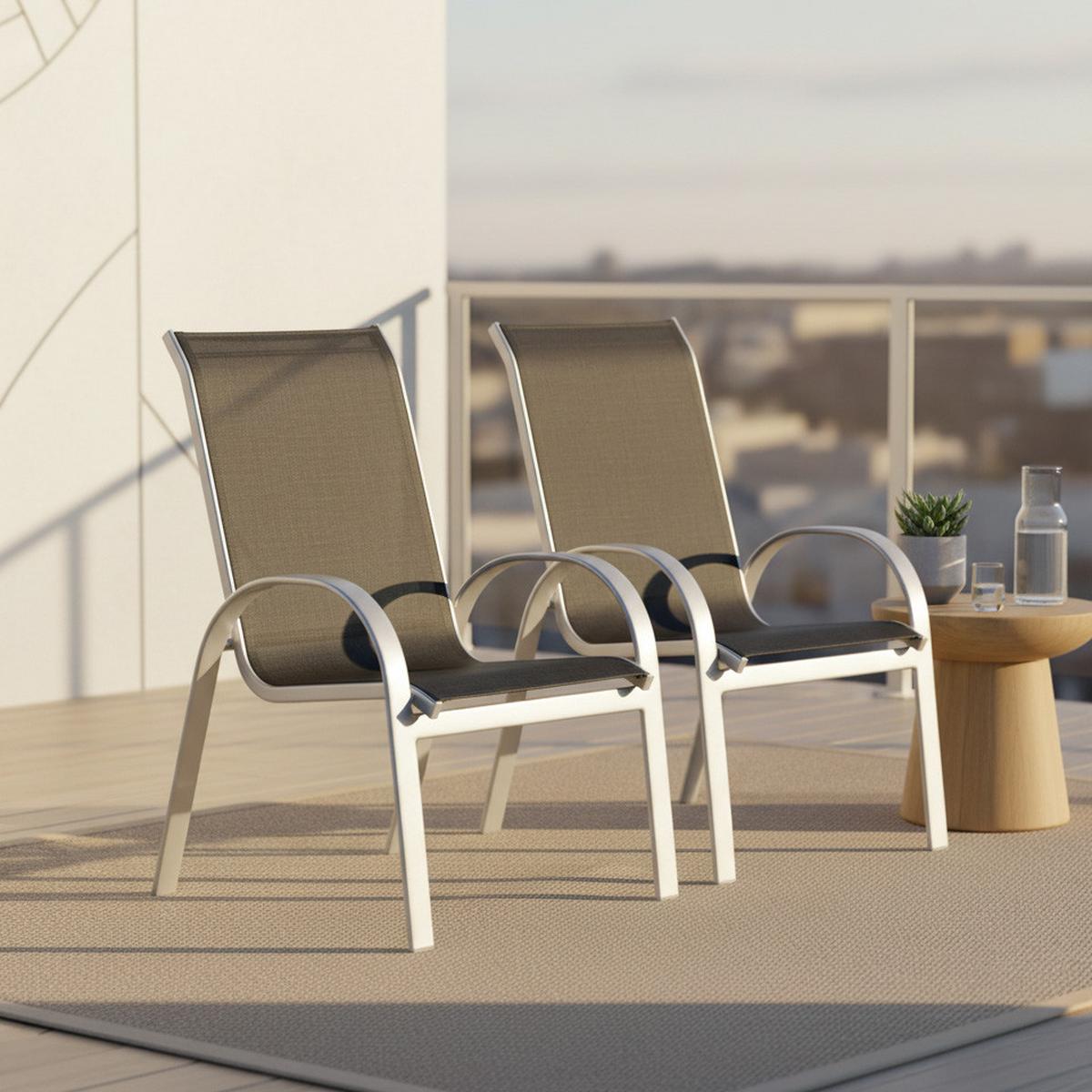 Gartensessel Amalfi 2er-Set stapelbar Metall/Textil - Silberfarben/Schwarz, ROMANTIK / LANDHAUS, Textil/Metall (56/97/76cm) - Gardenson