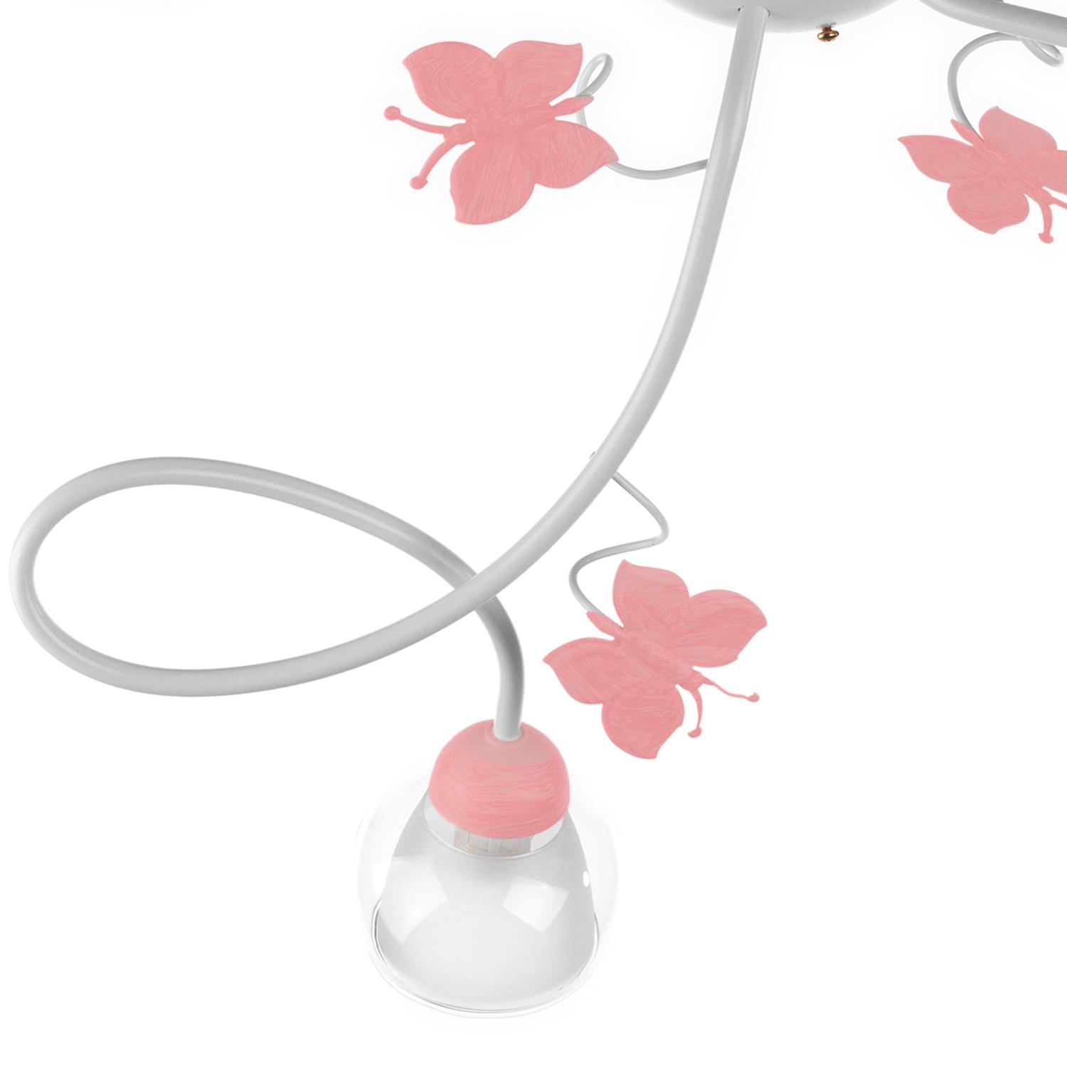 Kinderdeckenleuchte Butterfly Weiß/Pink max.6 Watt - Pink/Weiß, Basics, Glas/Metall (80/20cm)